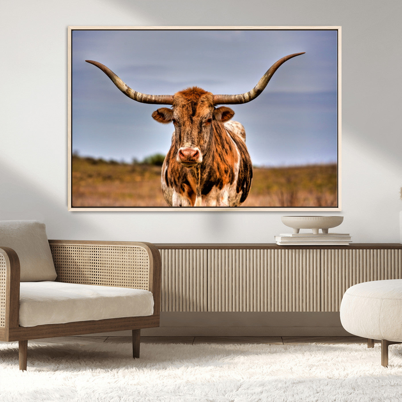 18594-MGV-FC-36X24_Natural-Texas Longhorn Wall Art Print, Framed Longhorn Cow Wall Art