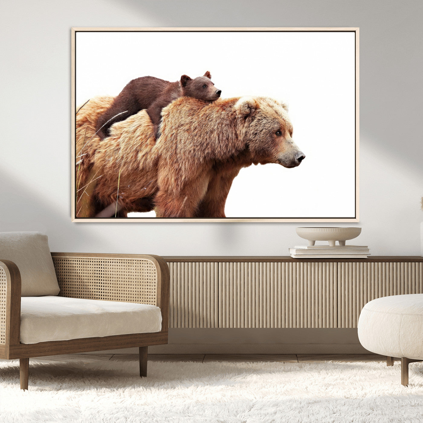 MGV-FC-36X24 - Mother and Baby Bear Canvas Wall Art - Adorable Wildlife Animal Print, Cozy Rustic Decor for Living Room,