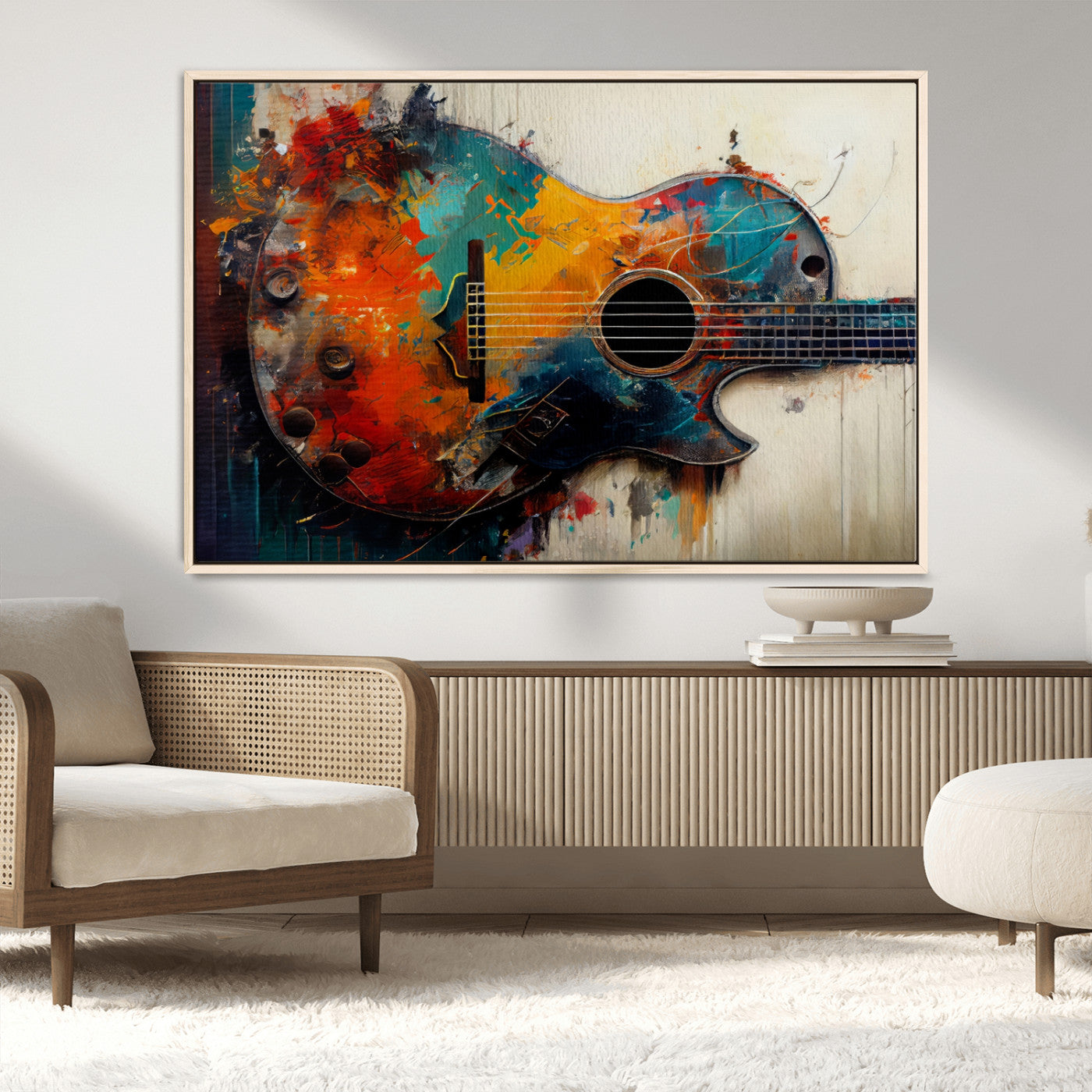 MGV-FC-36X24 - Abstract Guitar Wall Art Canvas | Vibrant Music-Inspired Art for Living Room or Studio | Colorful Music Decor Canvas Print