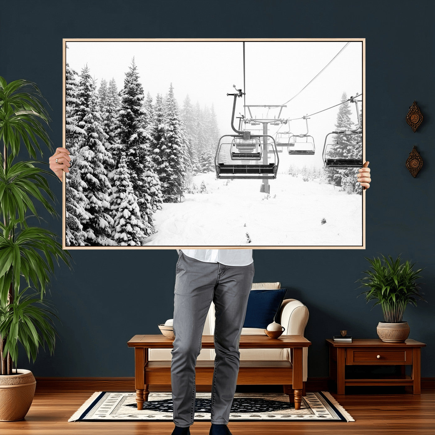 70609-MGV-CV-36X24 - Ski Wall Art - Ski Lift Wall Art Canvas Print Snow Covered Spruce Trees Winter Wall Art Ski Skier