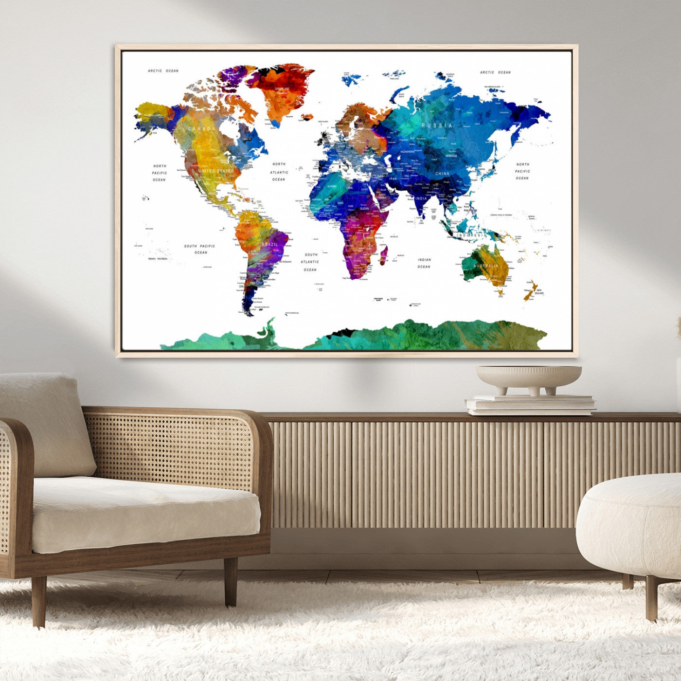 48979-MGV-FC-36X24_Natural-Push Pin World Map Canvas Print – Framed Wall Art for Couples to Track Their Travels – Anniversary
