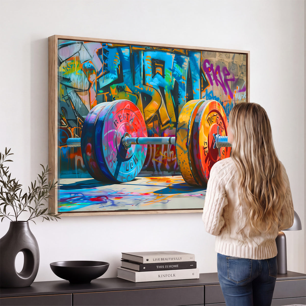 70871-MGV-CV-36X24 - Fitness Gym Barbell Graffiti Wall Art Canvas Print