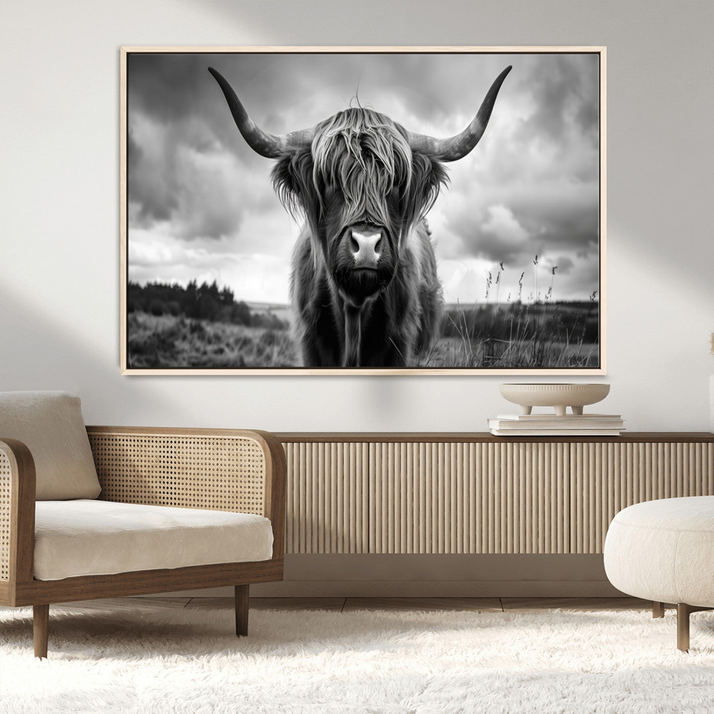 17924-MGV-FC-36X24_Natural-Scottish Cow Wall Art Canvas Print | Longhorn Wall Art | Bighorn Animal Wall Art