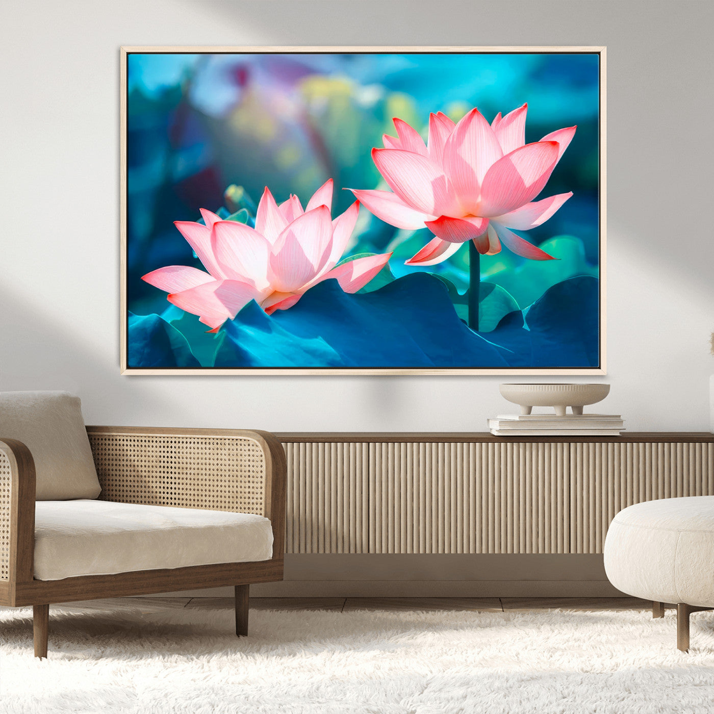 MGV-FC-36X24 - Pink Lotus Flower Canvas Wall Art | Vibrant Floral Wall Decor for Living Room, Office, or Bedroom | Large Botanical Art