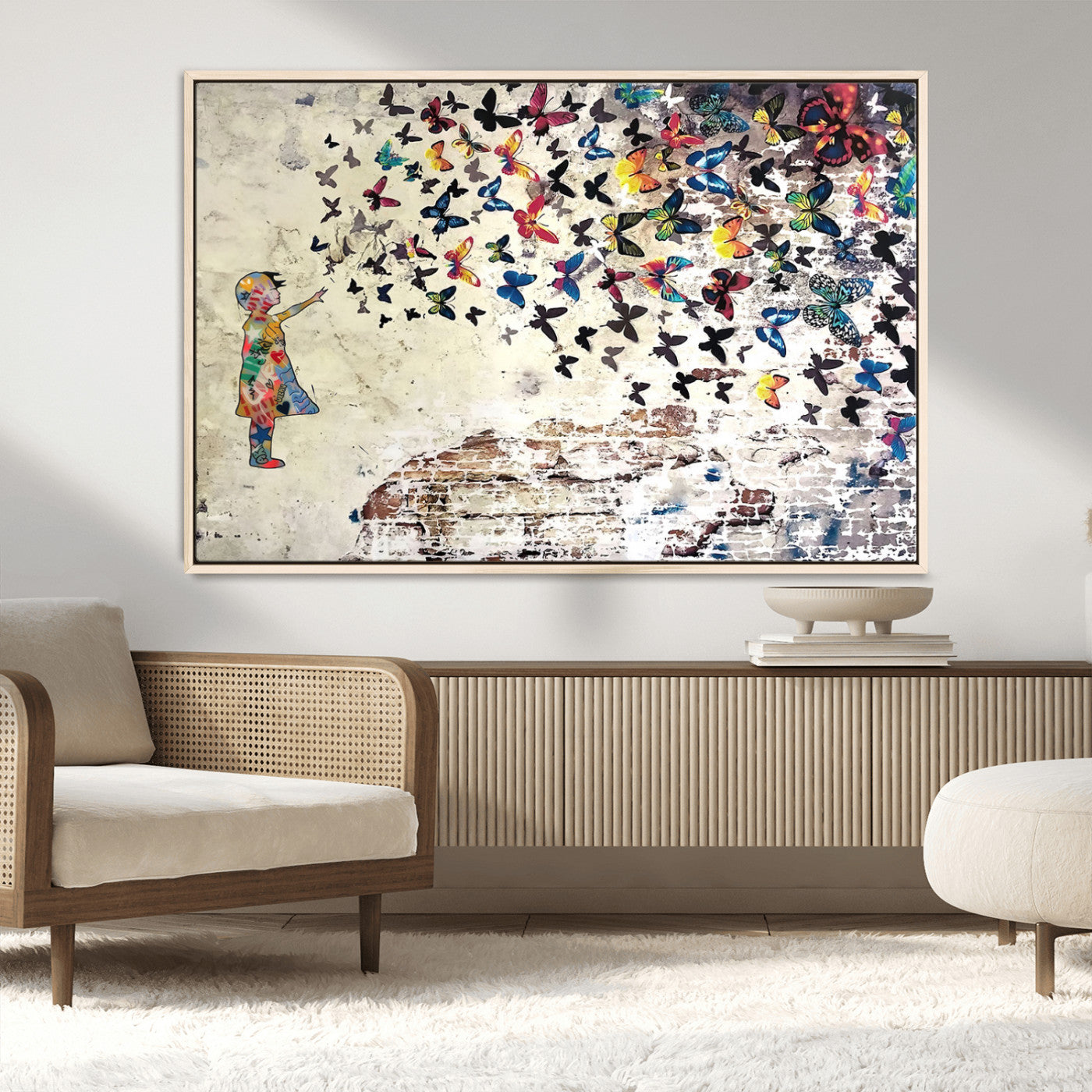 MGV-FC-36X24 - Banksy Wall Art - Banksy Girl Butterfly Graffiti Wall Art Canvas Print - Butterfly Girl and Freedom Flight - Vibrant Street Art Print