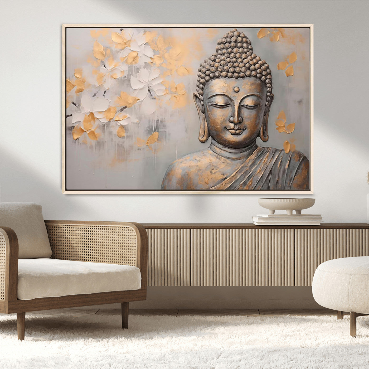 MGV-FC-36X24 - Abstract Buddha Statue Wall Art Canvas Print - Modern Meditation Decor for Living Room, Office, Yoga Studio Decor
