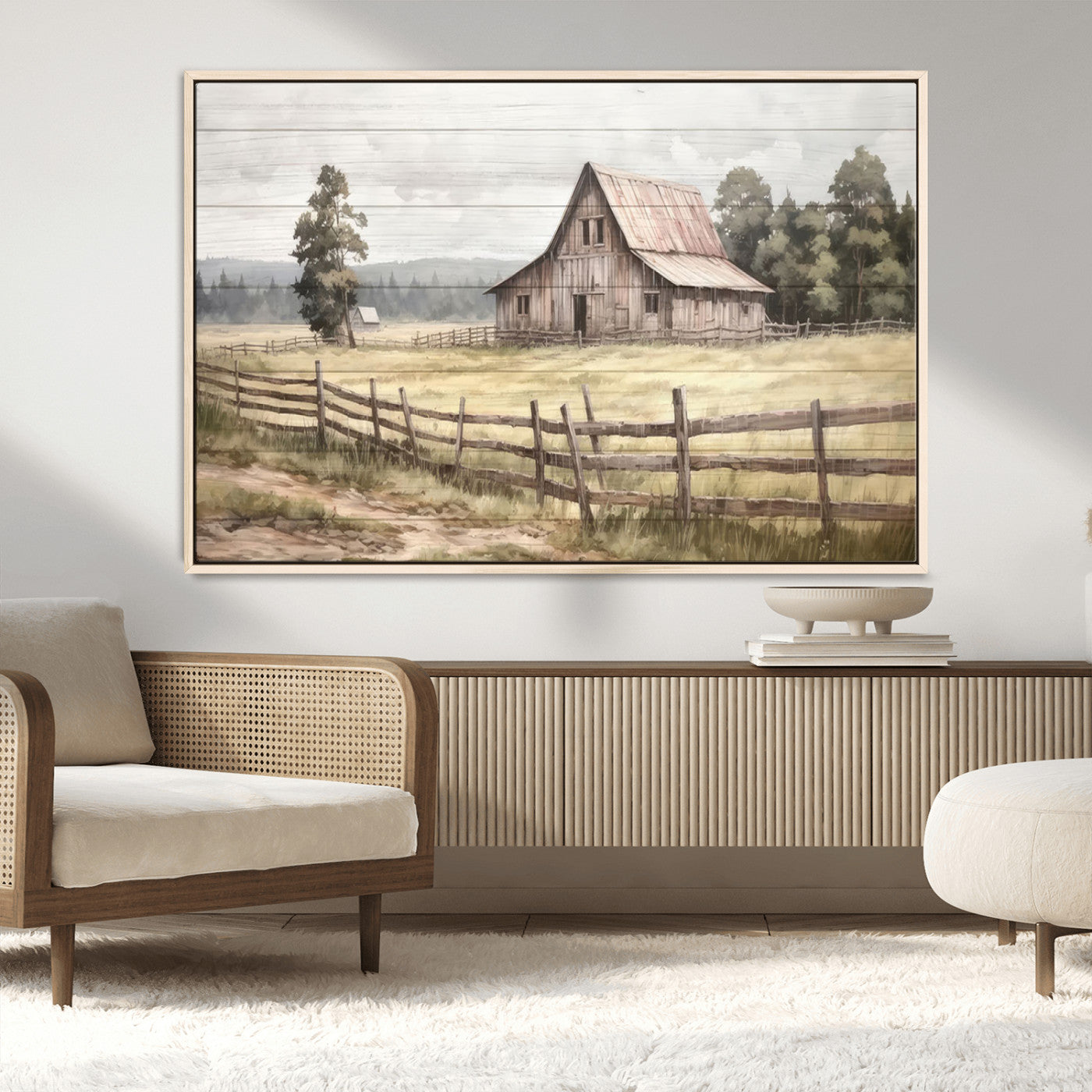 MGV-FC-36X24 - Rustic Farmhouse Barn Wall Art | 3-Panel Framed Gallery Wrap Giclee Canvas Print for Living Room, Farmhouse, or Office | Country Landscape Wall Art