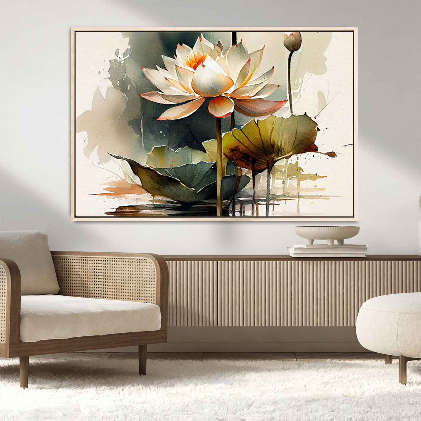 MGV-FC-36X24 - Lotus Flower Watercolor Canvas Print – A Symbol of Serenity and Growth, Captured in Soft Watercolors – Contemporary Wall Art for Tranquil Spaces
