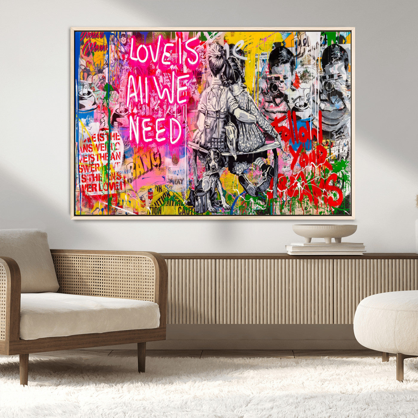 MGV-FC-36X24 - Follow Your Dreams & Love is All We Need Graffiti Street Art Triptych | 3-Panel Colorful Urban Wall Art for Living Room, Office, Loft Graffiti Wall Art Print