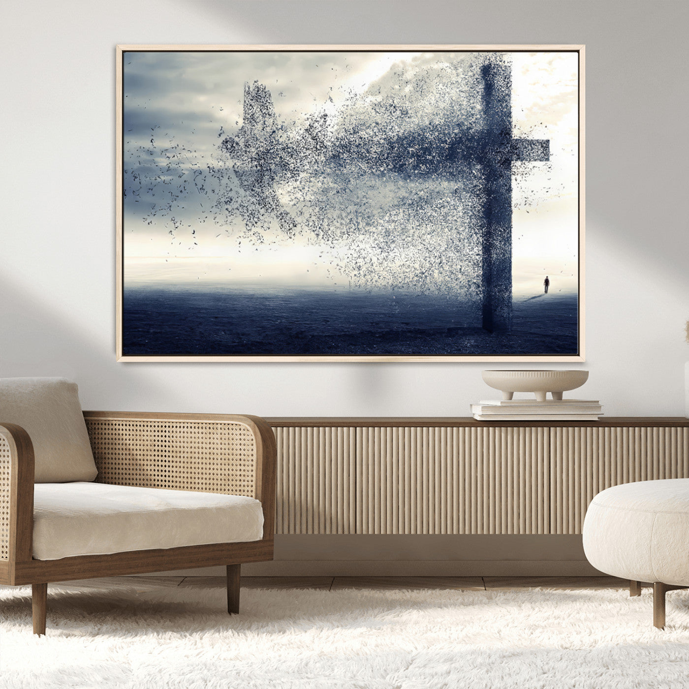 MGV-FC-36X24 - Jesus and the Fading Cross Wall Art Print – Symbol of Faith, Christian Wall Art Canvas Print, Framed and Ready to Hang