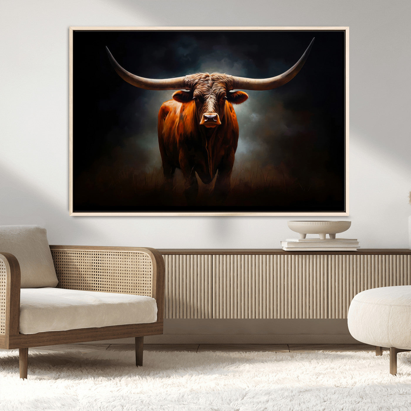 MGV-FC-36X24 - Abstract Texas Longhorn Wall Art Print | 3-Panel Large Texas Longhorn Canvas Print for Living Room, Office  Farmhouse Decor | Framed Longhorn Wall Art