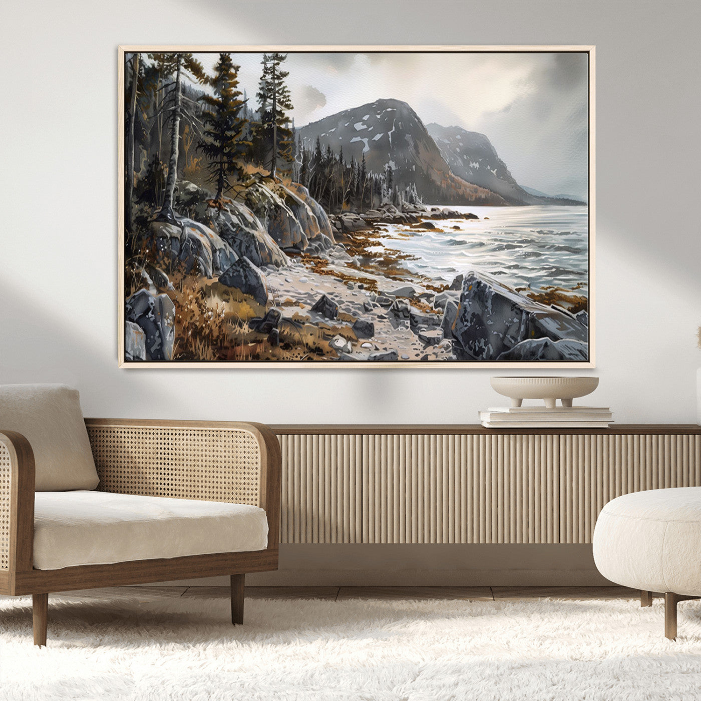 -Serene Coastal View of Acadia National Park - Stunning 3-Panel Wall Art Canvas Print, Framed, Ready
