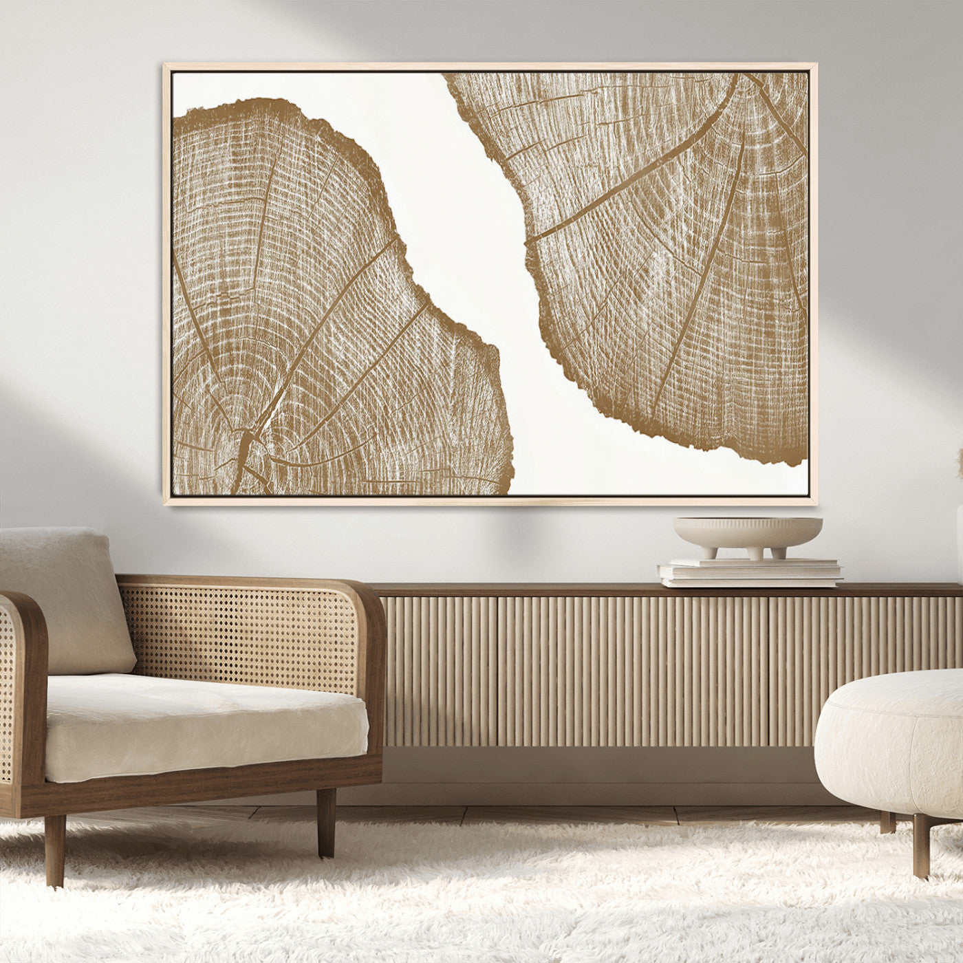 -Rustic Brown Tree Ring Wall Art Canvas Print – Framed and Ready to Hang – Elegant Nature-Inspired