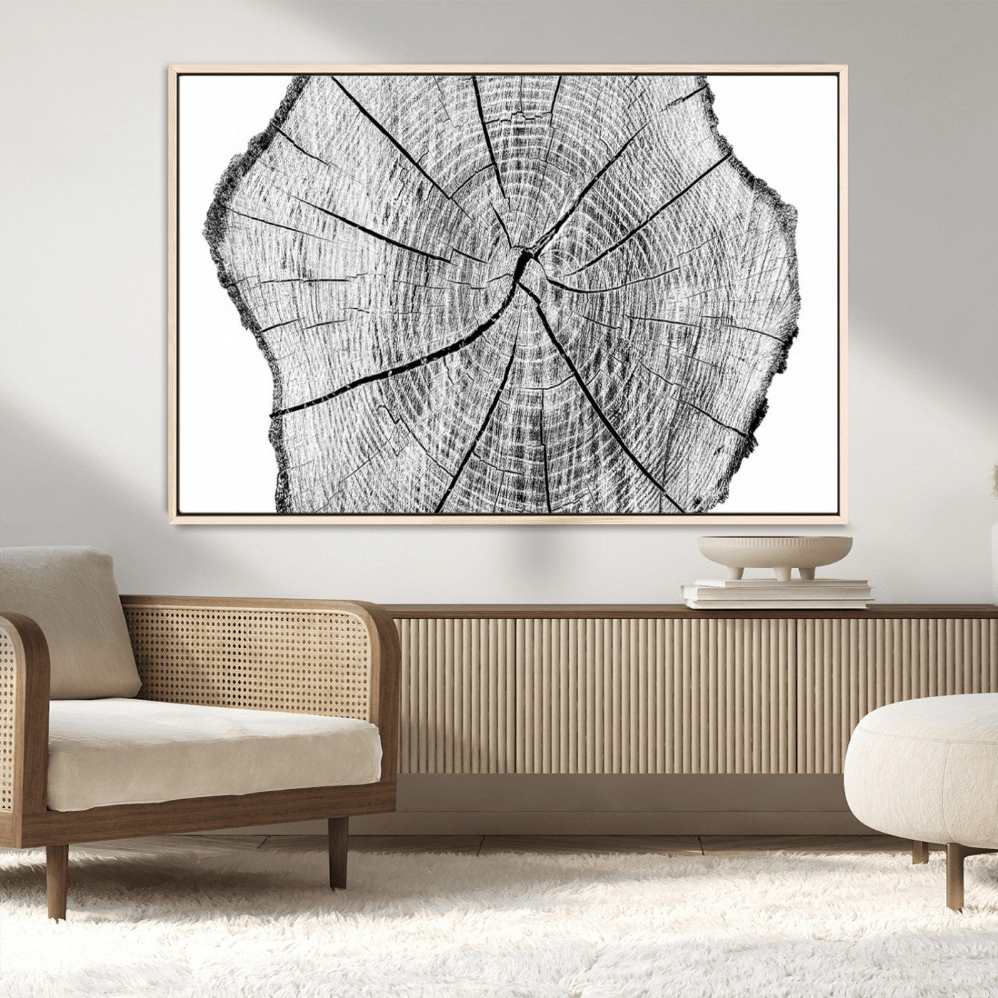 -Rustic Tree Ring Wall Art Canvas Print – Framed and Ready to Hang – Perfect for Nature-Inspired and