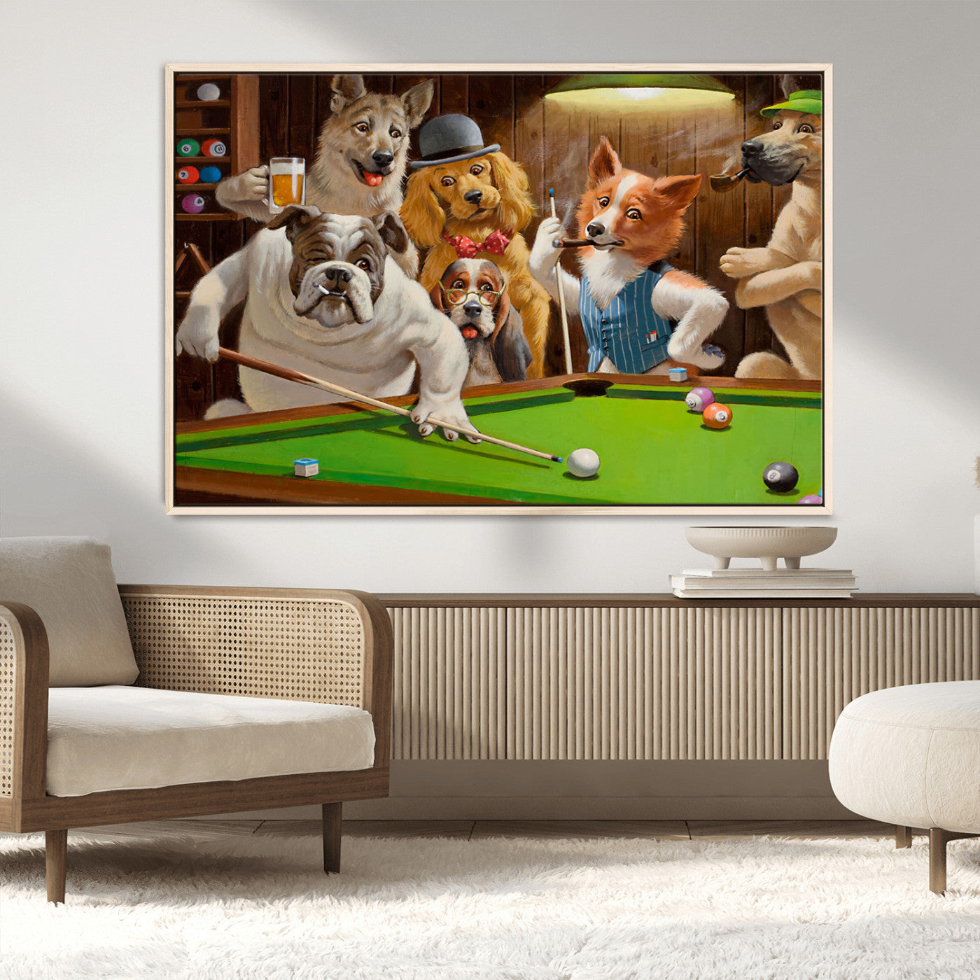 MGV-FC-36X24 - Dogs Playing Pool Canvas Wall Art Funny Gifts Dog Print