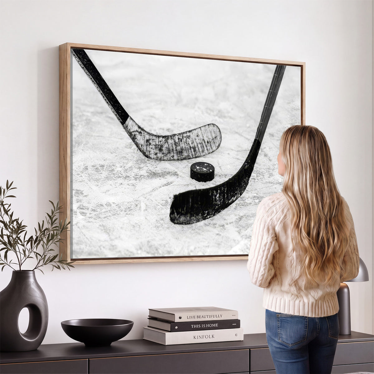 82900-MGV-CV-36X24 - Winter Ice Hockey Sport Canvas Wall Art Print, Hockey Wall Decor