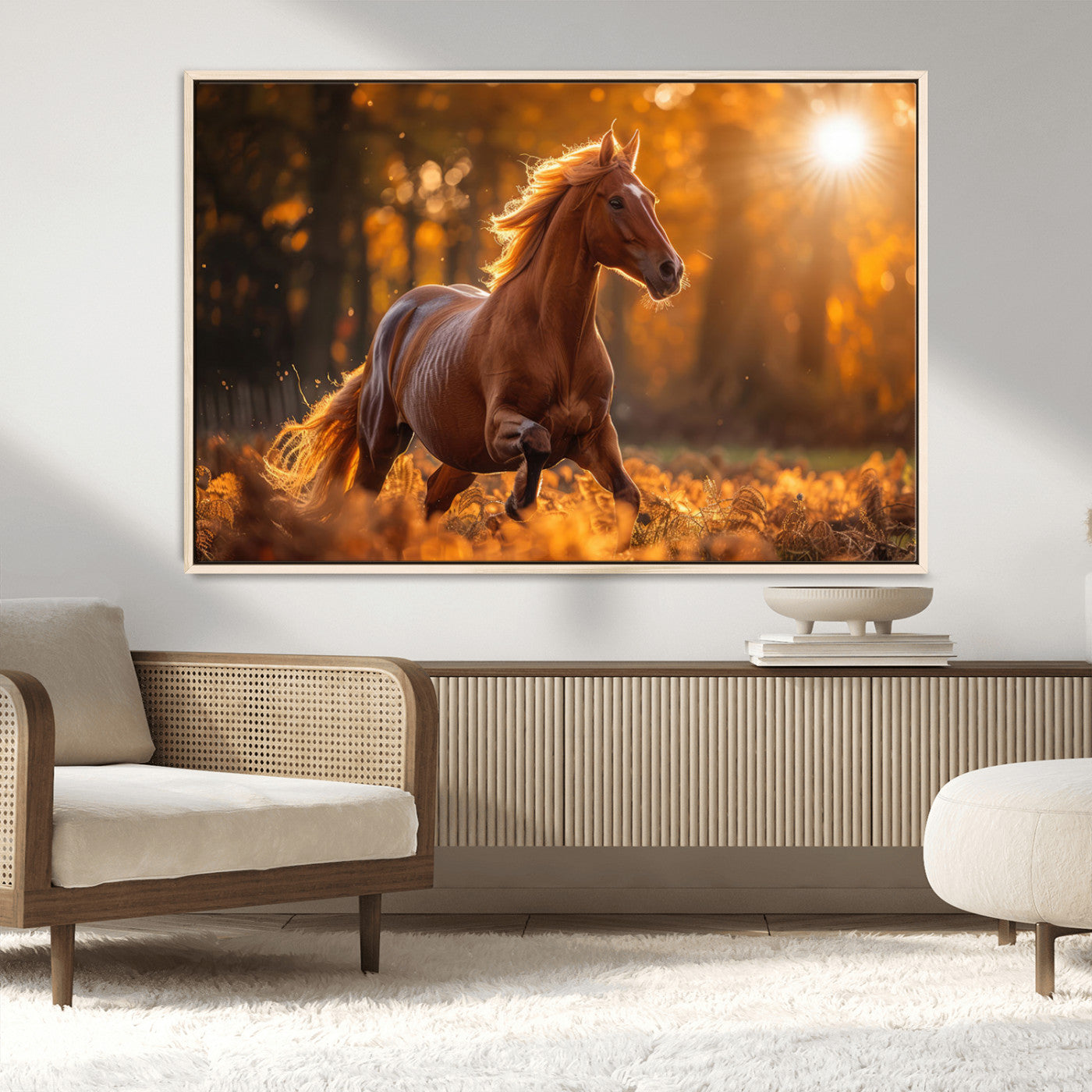 -Running Horse Sunset Forest Wall Art Canvas Print