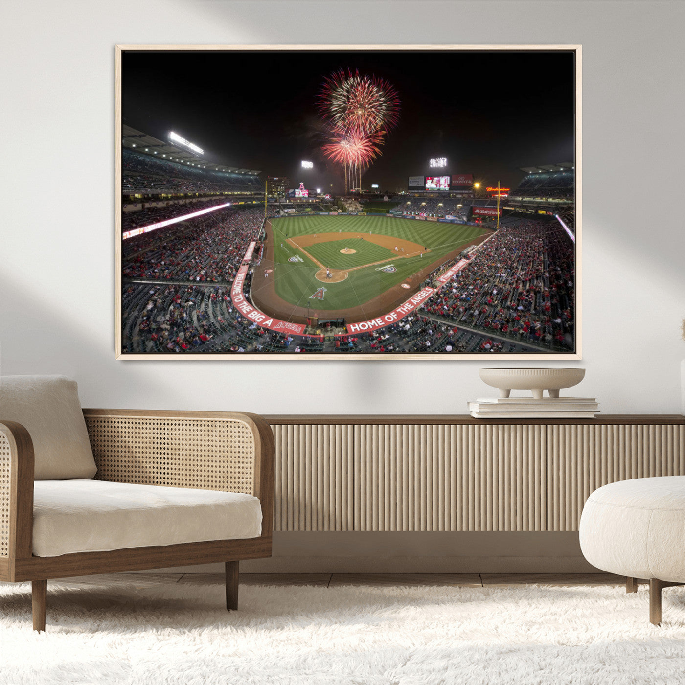 MGV-FC-36X24 - Fireworks at Angel Stadium – Los Angeles Angels Night Game Canvas Print, Framed, Ready to Hang