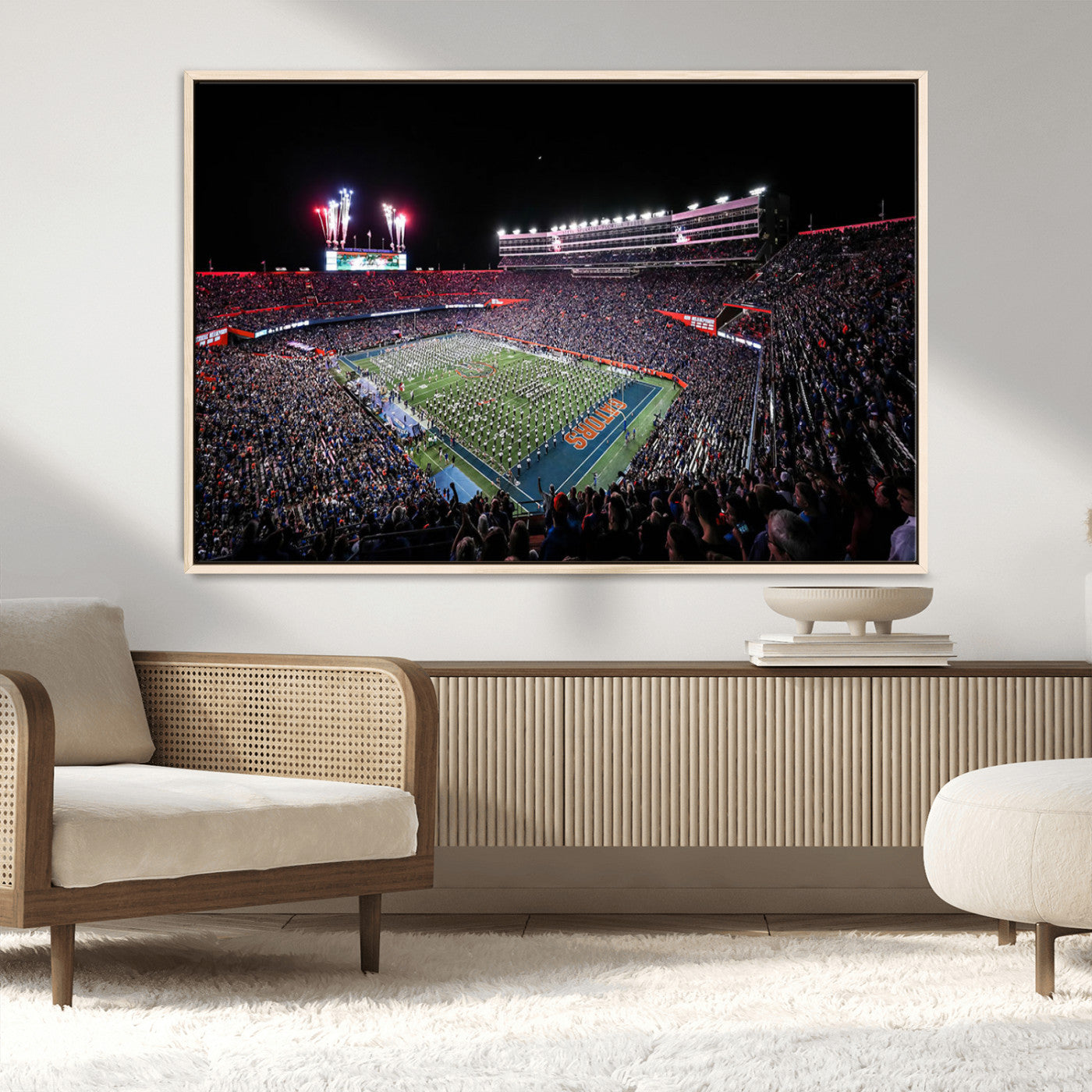 MGV-FC-36X24 - Ben Hill Griffin Stadium Night Game Triple Canvas Wall Art - Florida Gators Football Match