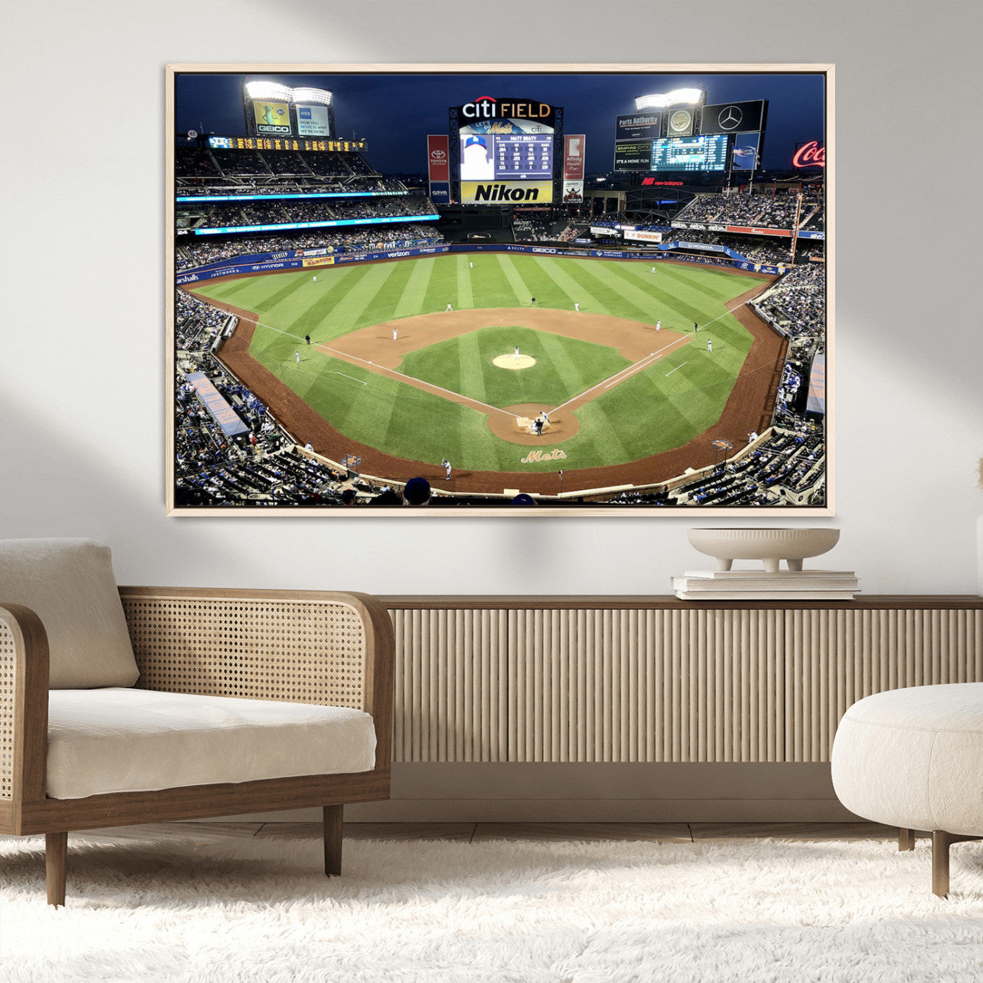 MGV-FC-36X24 - Citi Field Wall Art Print | 3-Panel New York Mets Baseball Stadium Canvas Print | Framed Sports Decor for Living Room, Man Cave, or Office Decor