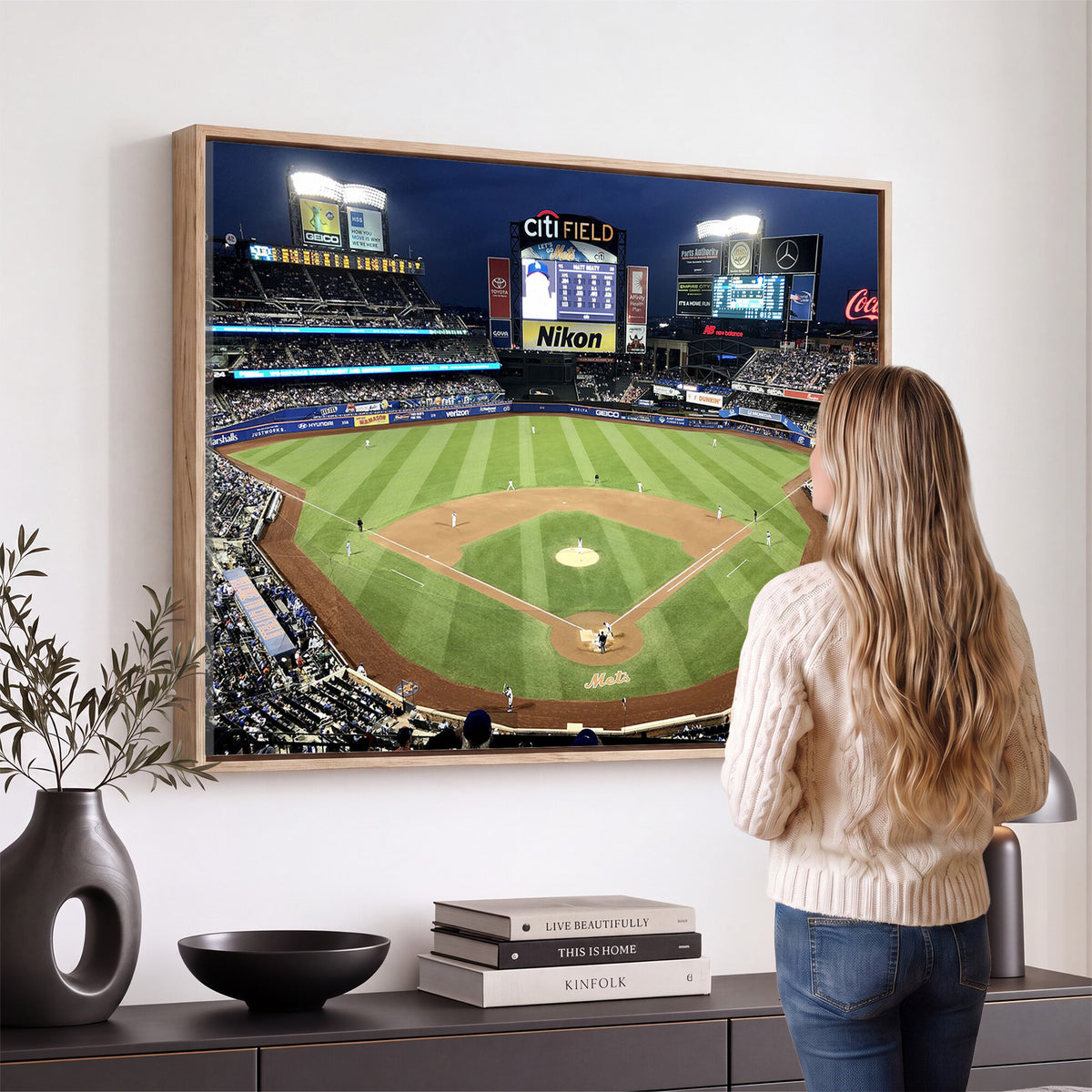 87666-MGV-CV-36X24 - Citi Field Wall Art Print | 3-Panel New York Mets Baseball Stadium Canvas Print | Framed Sports