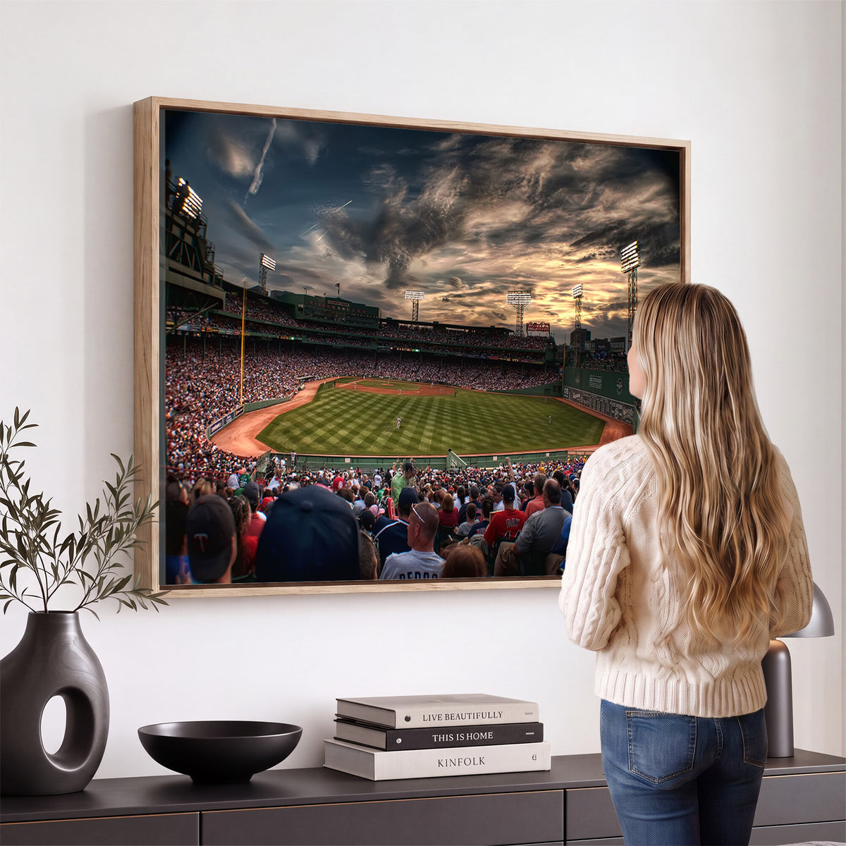 53432-MGV-CV-36X24 - Boston Red Sox Baseball Team Print, Massachusetts Fenway Park Stadium Wall Art Canvas Print