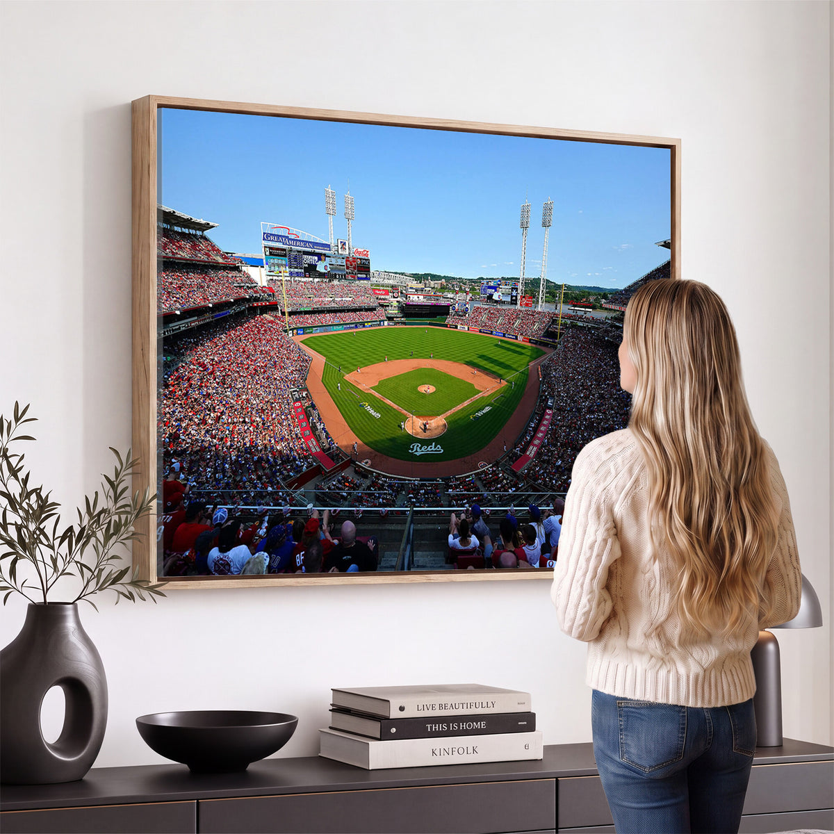 90998-MGV-CV-36X24 - Cincinnati Reds Baseball Canvas Print | Great American Ball Park Stadium Wall Art