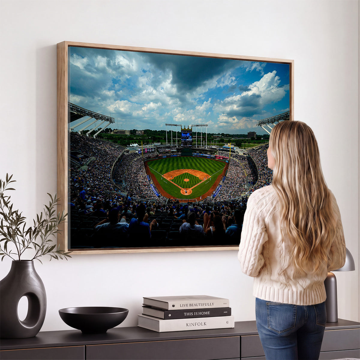 37127-MGV-CV-36X24 - 3-Panel Kauffman Stadium Wall Art Print | Large Kansas City Royals Baseball Canvas