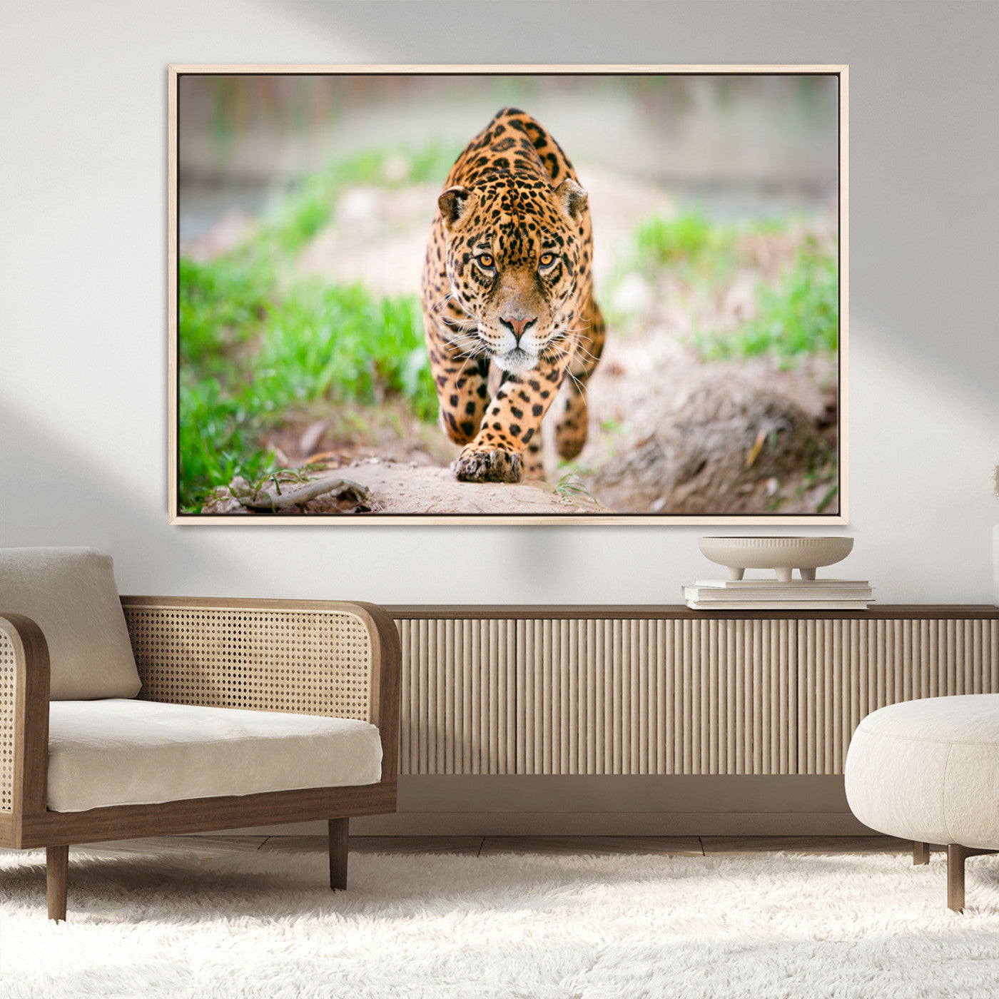 MGV-FC-36X24 - Leopard on the Prowl - Stunning Large Framed Canvas Wall Art for Living Room, Bedroom, or Office Décor, Vibrant Wildlife Print, Ready to Hang