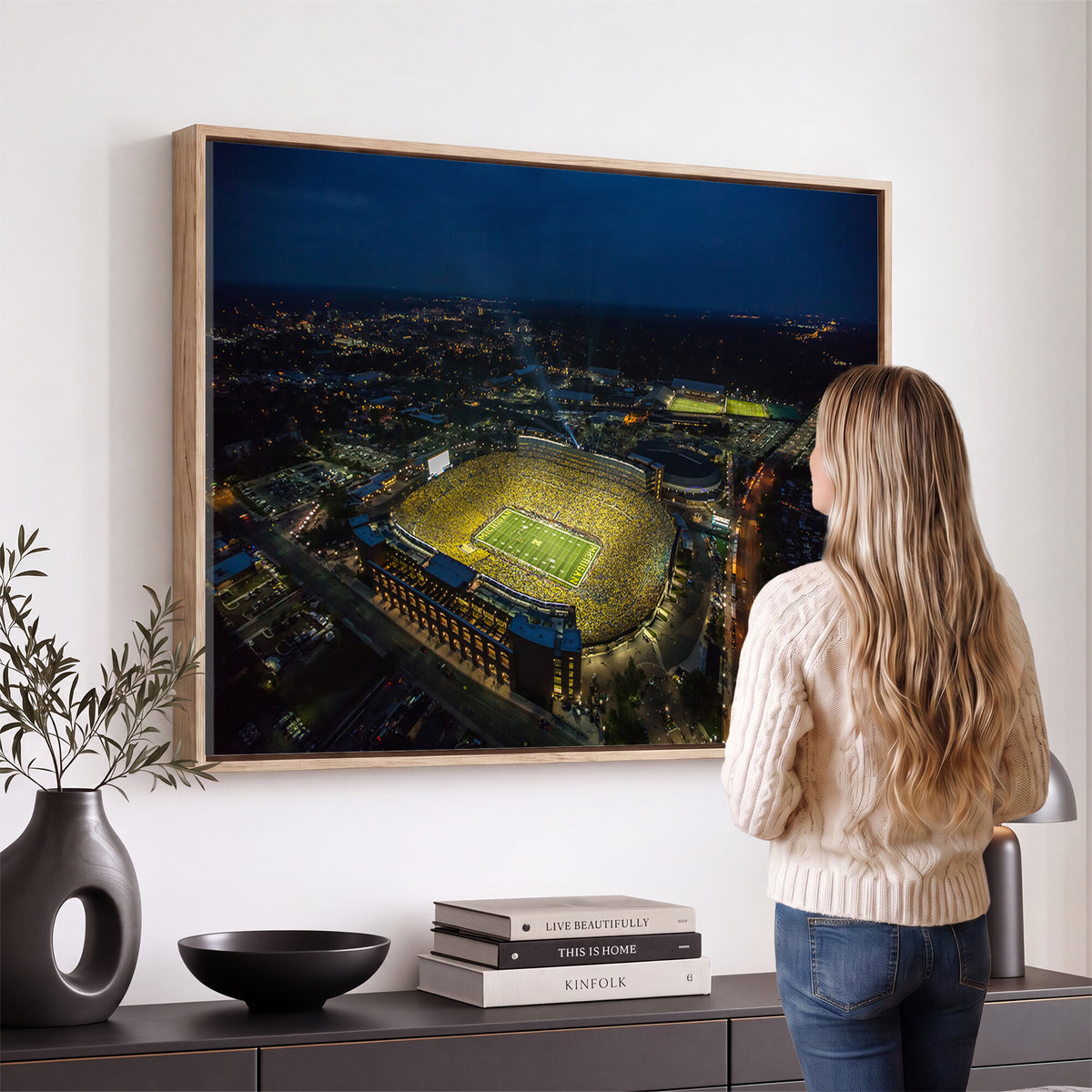 52519-MGV-CV-36X24 - Michigan Wolverines Football Team Print, Michigan Stadium Wall Art Canvas Print