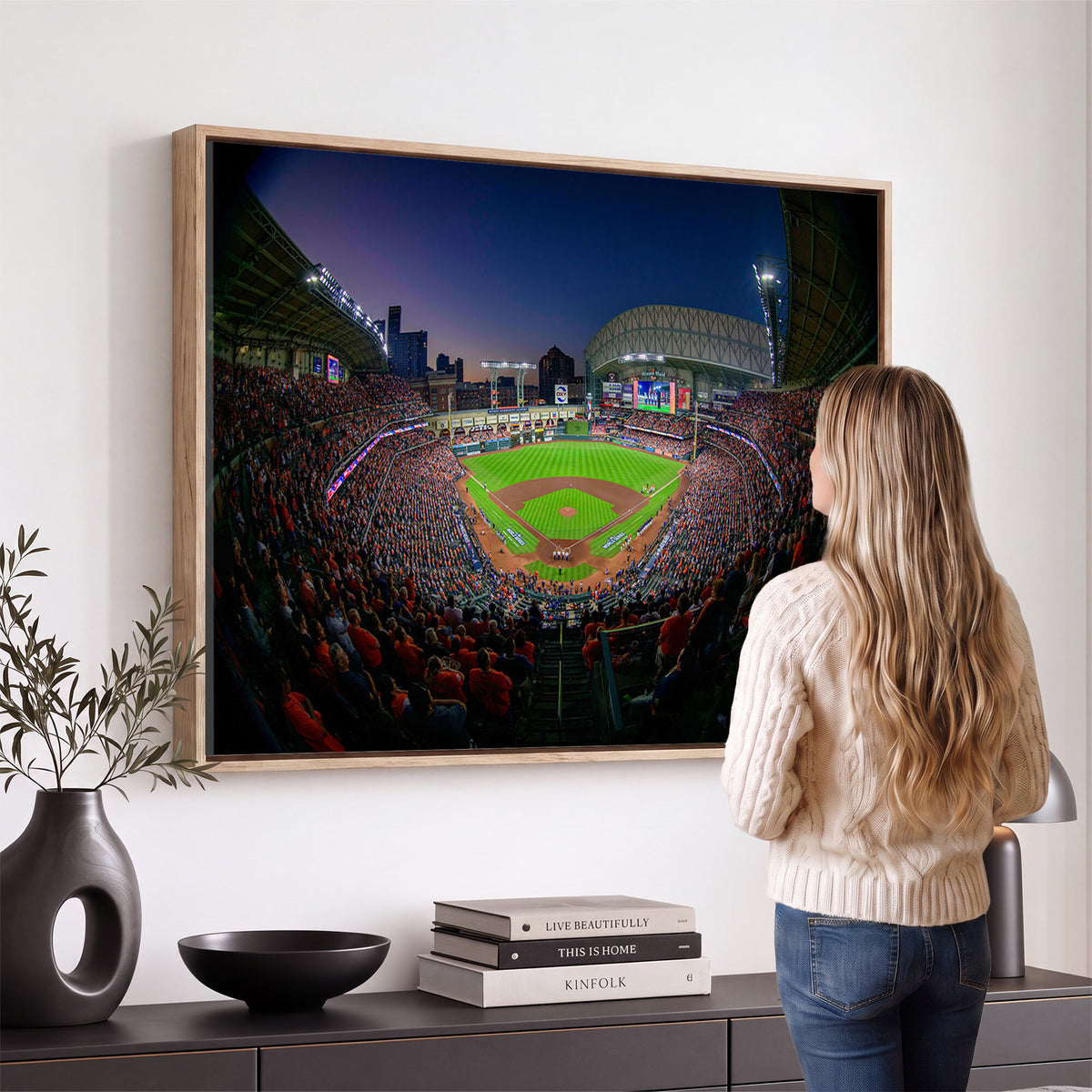 44322-MGV-CV-36X24 - Houston Astros Baseball Print Canvas, Houston Minute Maid Park Stadium Wall Art