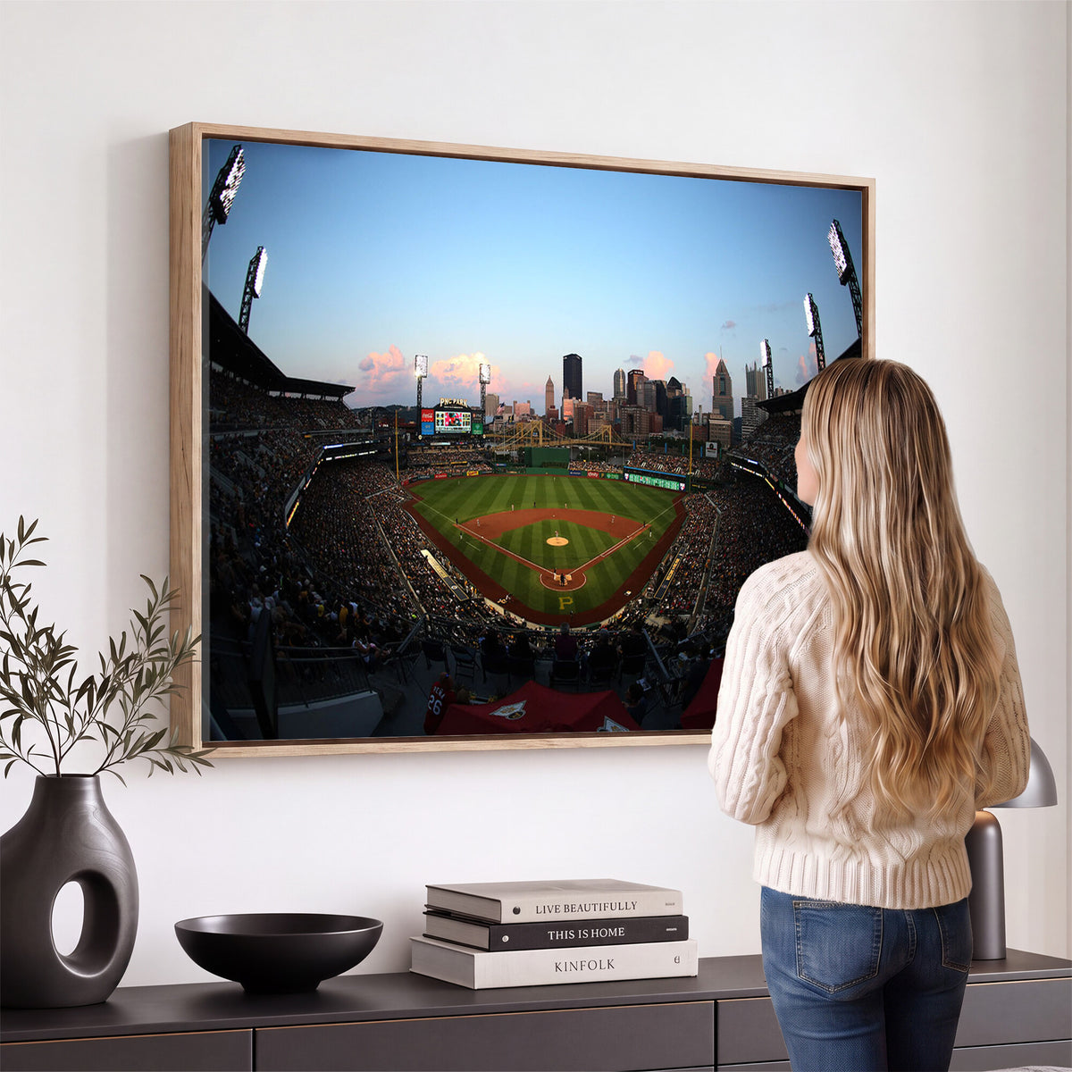 67670-MGV-CV-36X24 - PNC Park Evening Game Triple Canvas Wall Art | Pittsburgh Pirates MLB Stadium