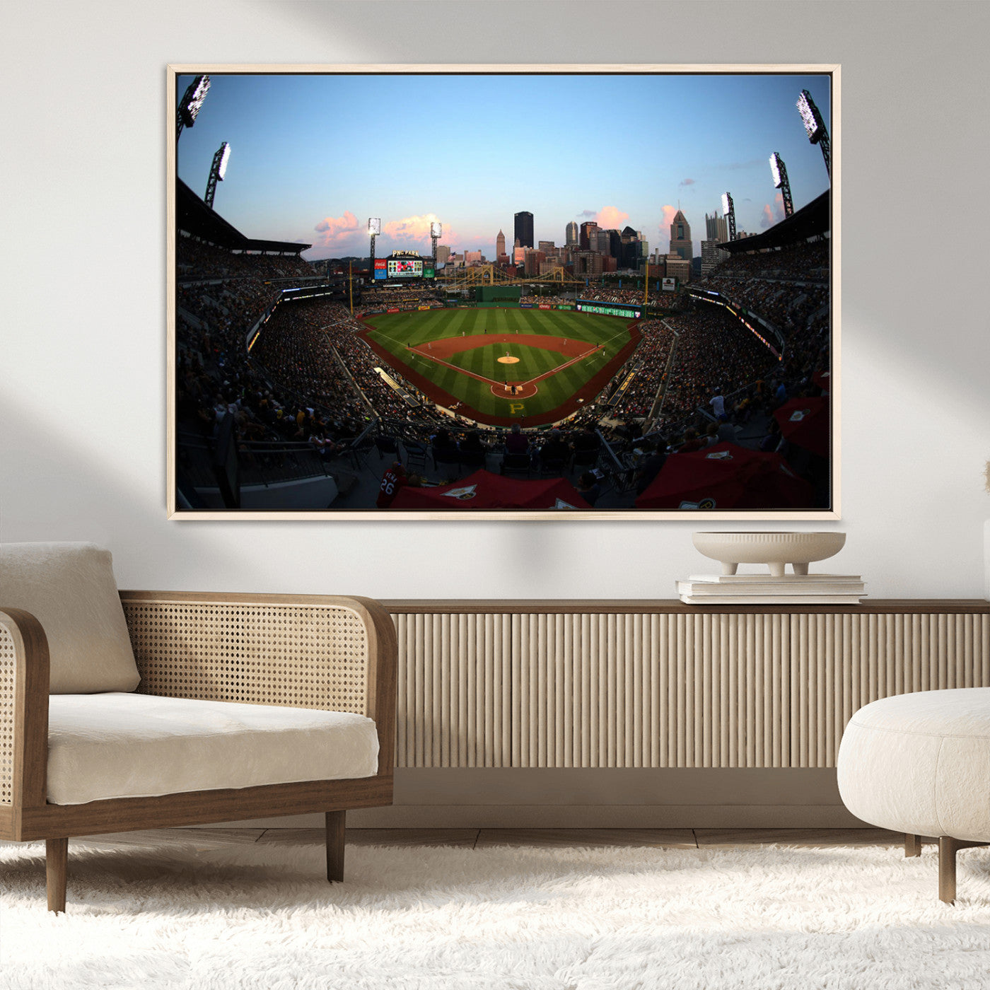 MGV-FC-36X24 - PNC Park Evening Game Triple Canvas Wall Art - Pittsburgh Pirates MLB Match - PNC Park Stadium Wall Art Canvas Print