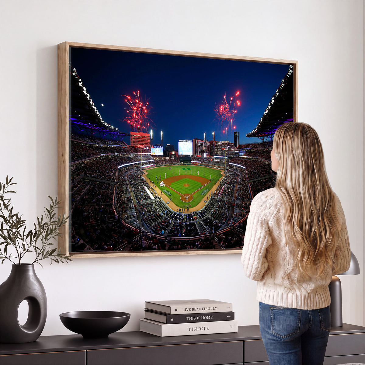 50582-MGV-CV-36X24 - Truist Park Atlanta Braves Baseball Stadium Wall Art Print | Large 3-Panel Canvas Print for Sports