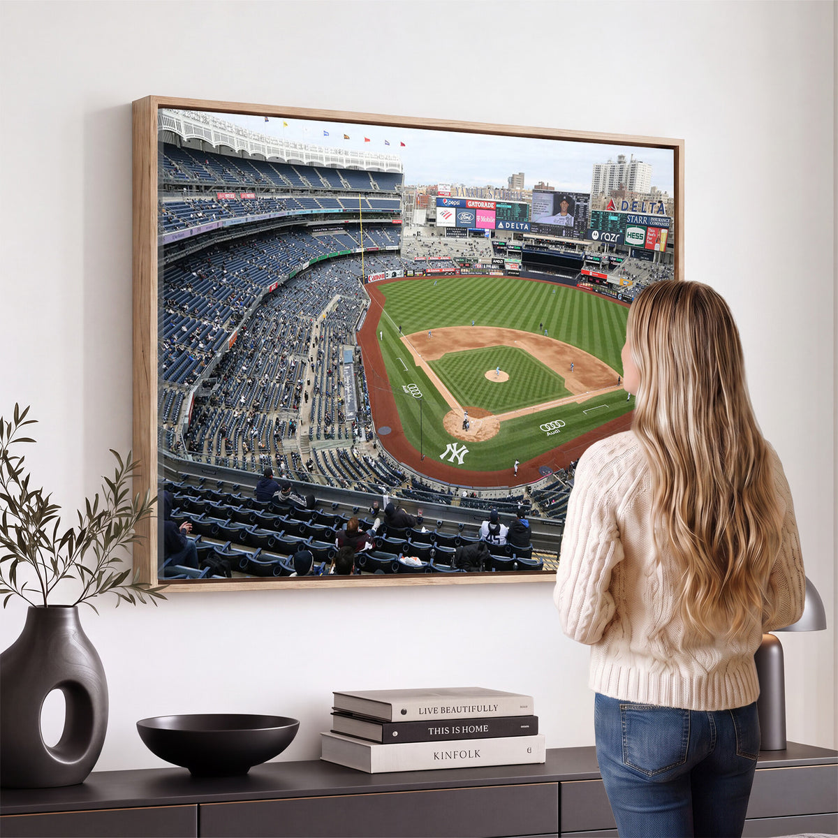 45784-MGV-CV-36X24 - New York Yankees Baseball Team Print, Yankee Stadium Wall Art Canvas Print