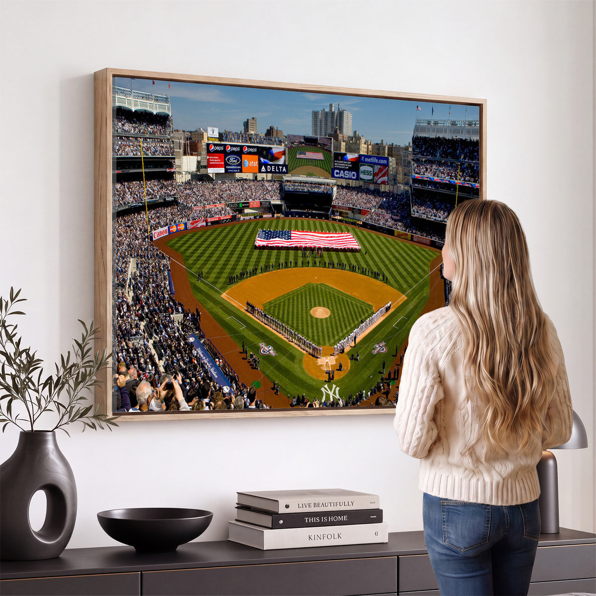 20879-MGV-CV-36X24 - Yankee Stadium New York Wall Art Print | 3-Panel Canvas Print of Yankees Baseball Stadium