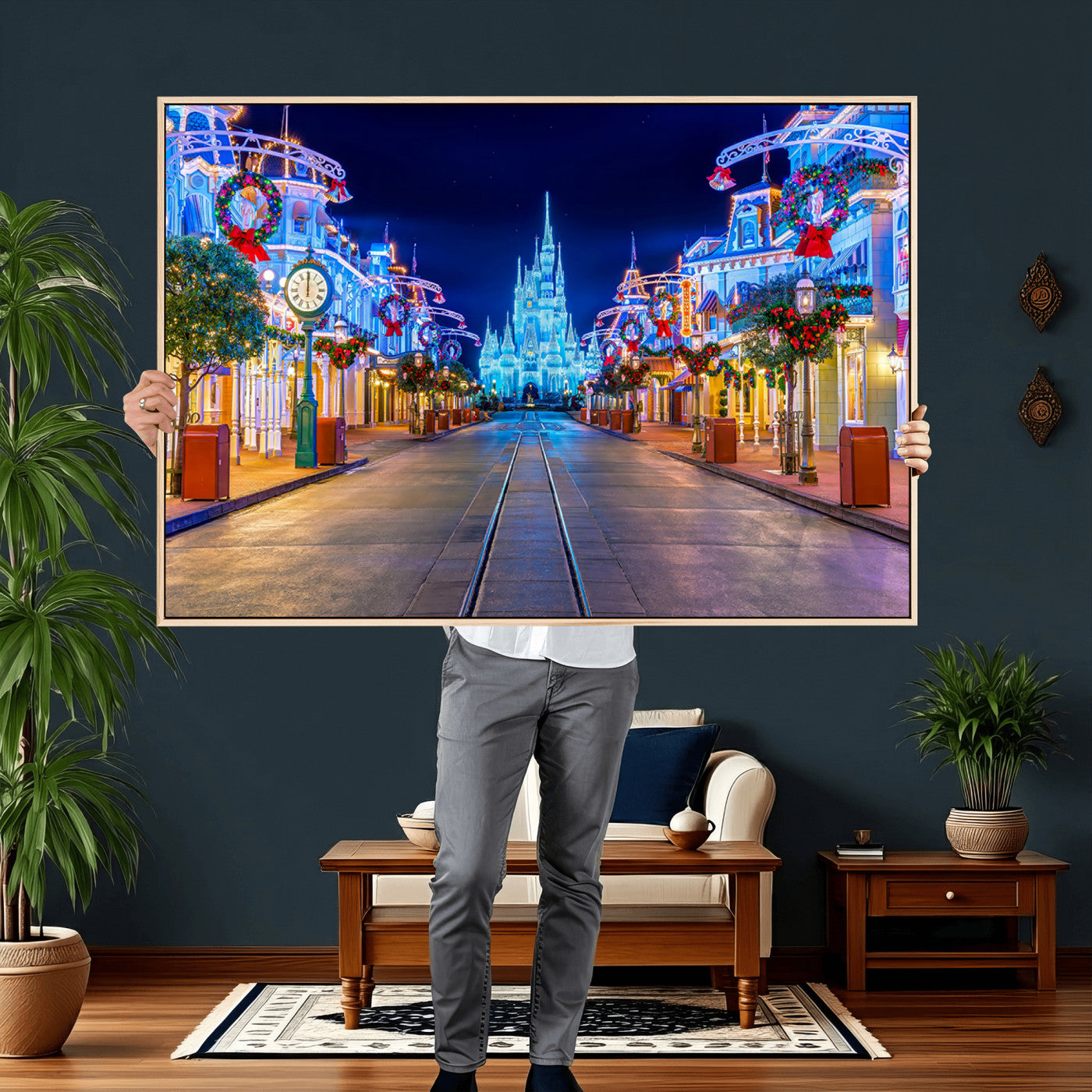 12470-MGV-CV-36X24 - Disney Castle Wall Art – Large Magic Kingdom Canvas Artwork, Fairytale Design, Kids Room Christmas Decor for Home, Office