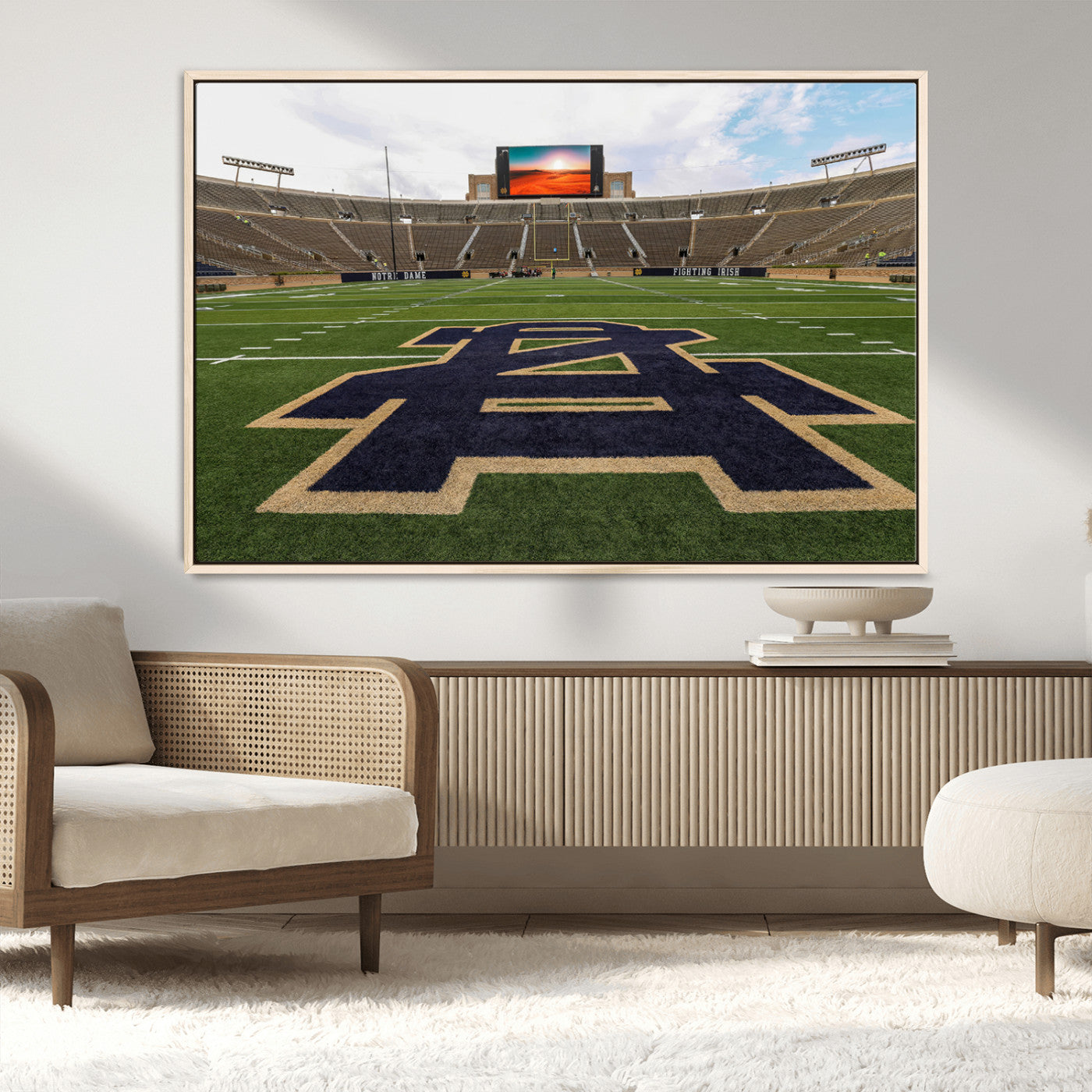MGV-FC-36X24 - Notre Dame Stadium Giclee Canvas Print | Triptych Wall Art Featuring Iconic Notre Dame Football Field | Ready-to-Hang Sports Stadium Decor