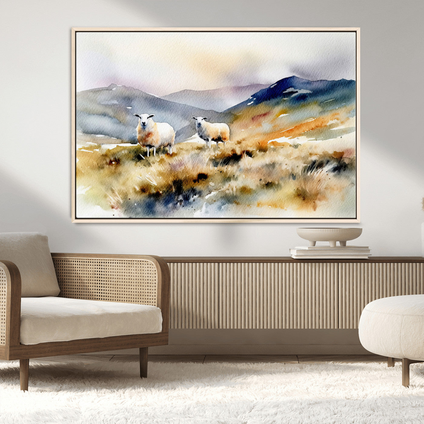 -Watercolor Sheep for Farmhouse Decor Wall Art Canvas Print, Mountain Wall Art Print
