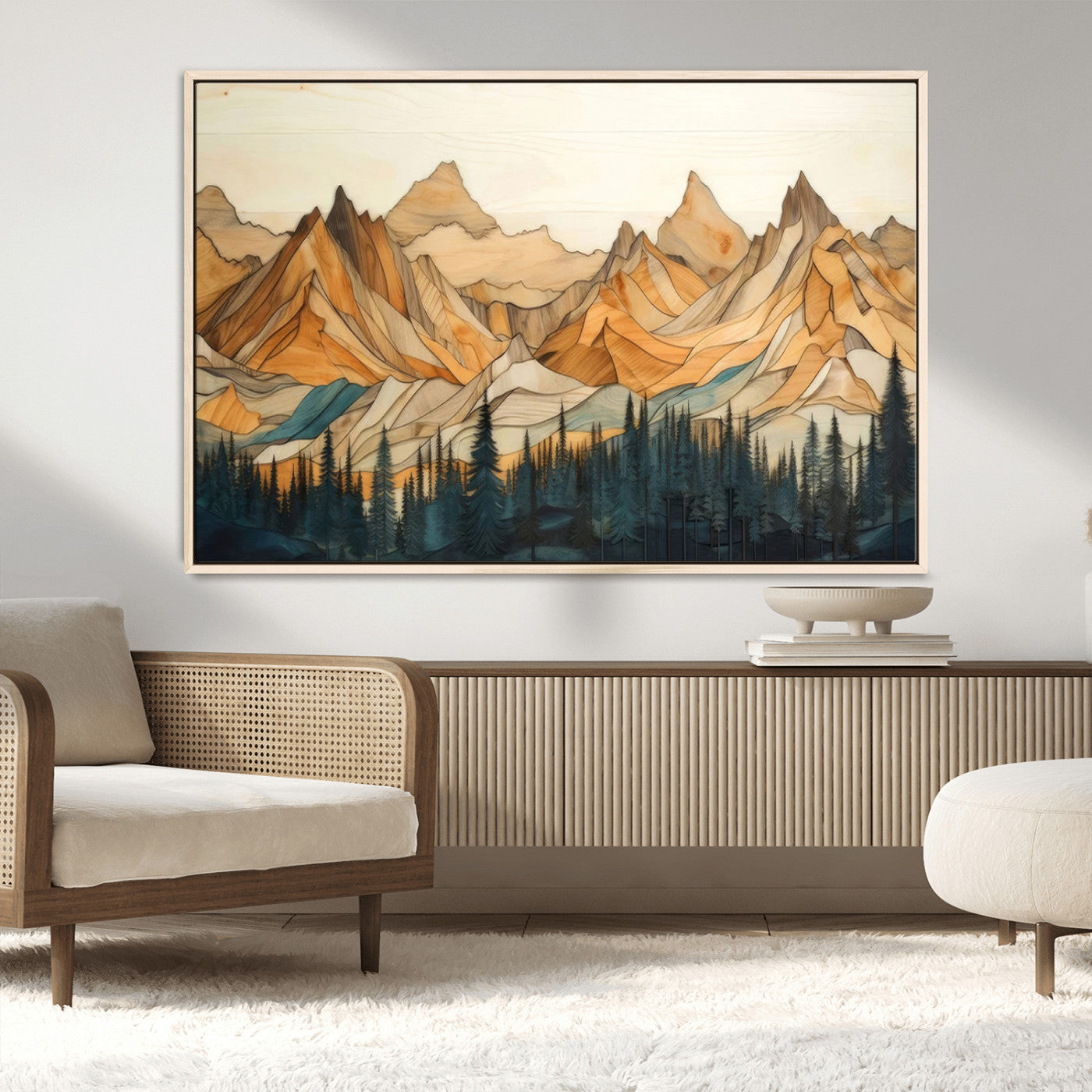 -Rustic Wood Mountain Wall Art Print | Triptych Giclee Print Featuring Handcrafted Forest and
