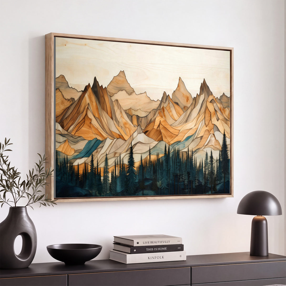 31576-PAN-FL-20X10 - Rustic Wood Mountain Wall Art Print | Triptych Giclee Print Featuring Handcrafted Forest and