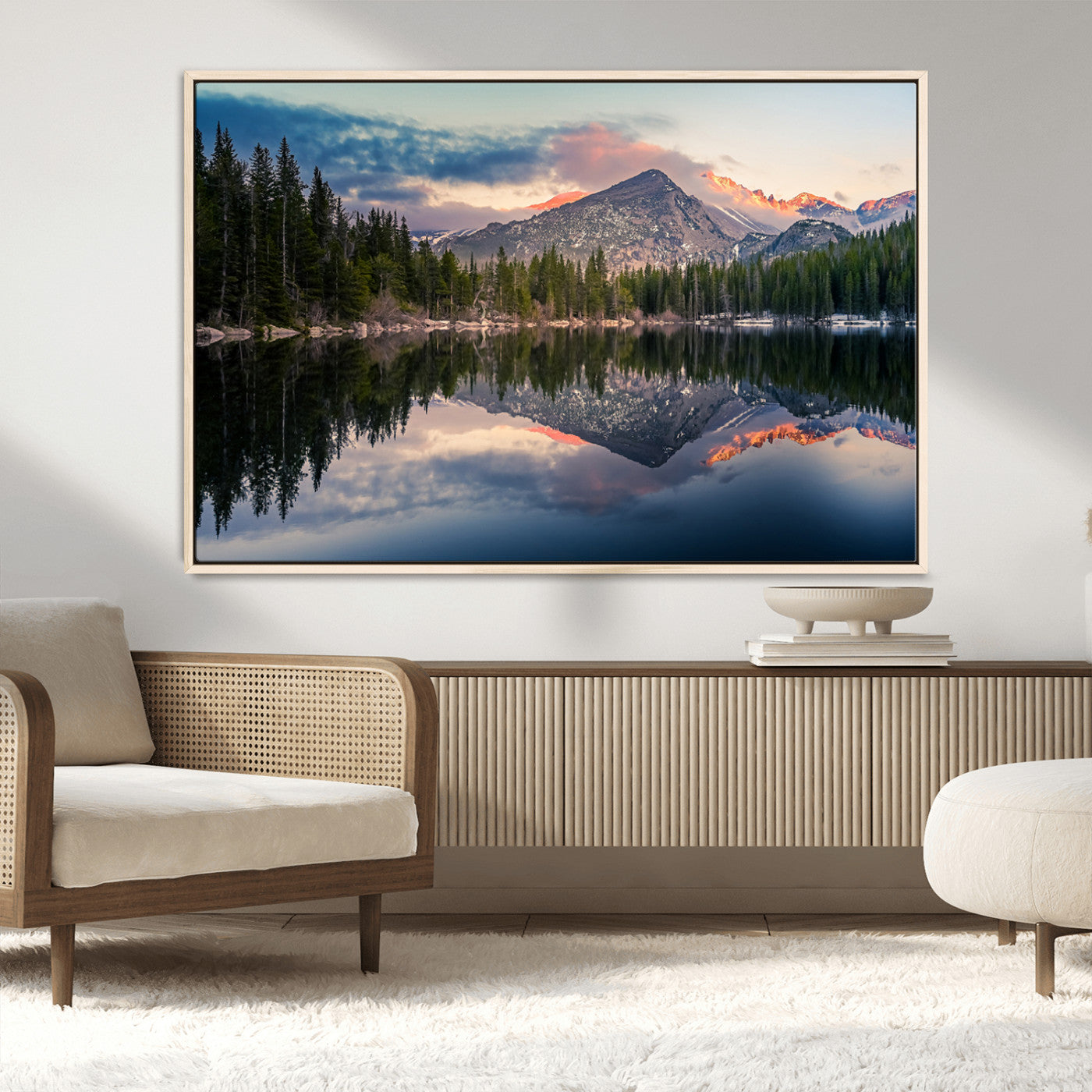 -Bear Lake Reflection at Rocky Mountain National Park Wall Art Canvas Print, Scenic Mountain