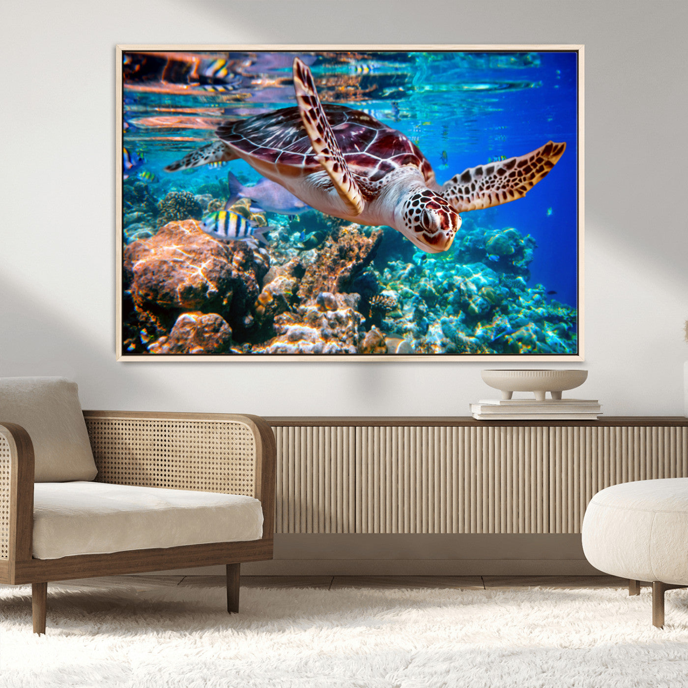 MGV-FC-36X24 - Underwater Coral Reef Sea Turtle Wall Art Canvas Print, Vibrant Marine Life | Colorful Ocean Scene
