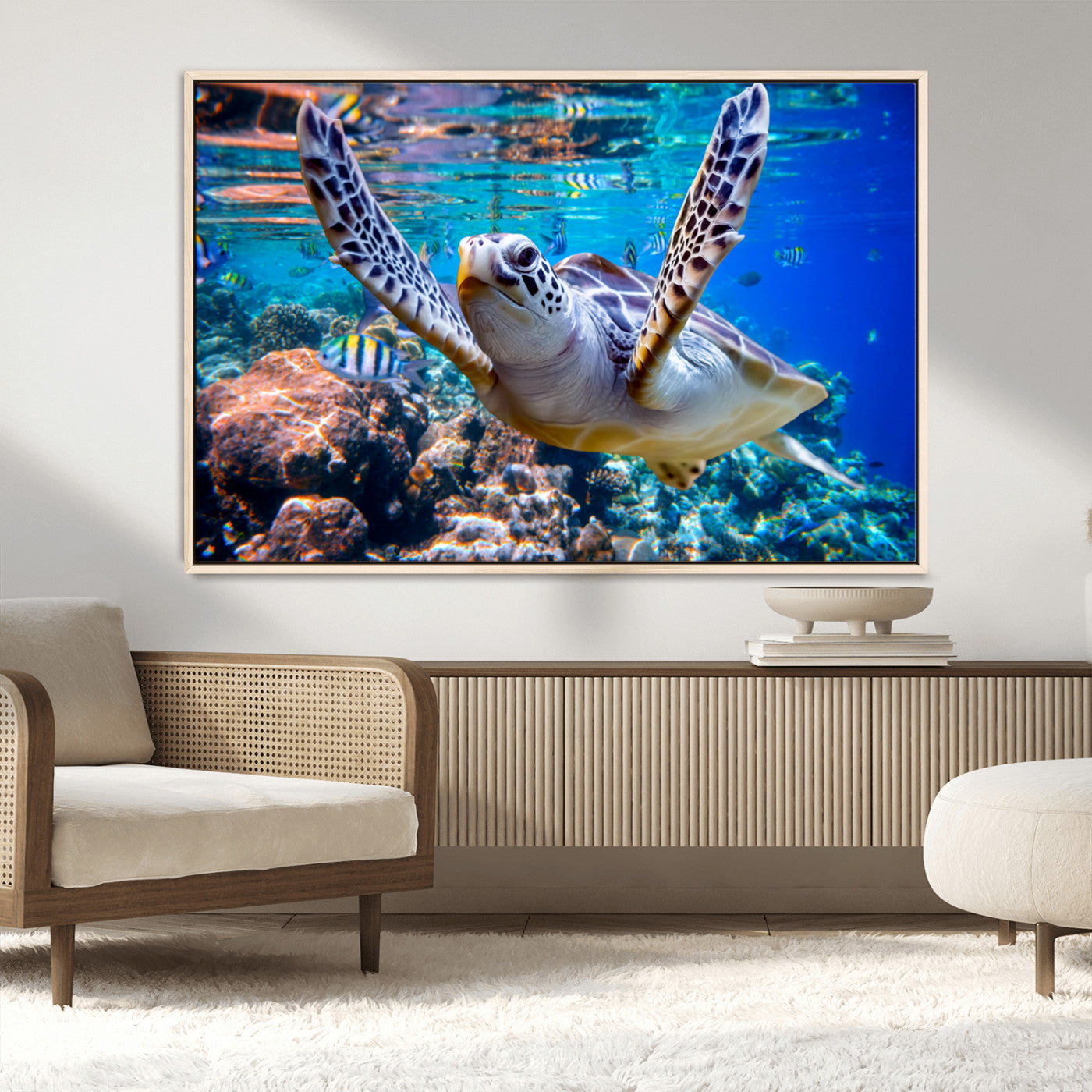 MGV-FC-36X24 - Underwater Sea Turtle Wall Art Canvas Print – Vibrant Ocean Coral Reef Décor, Ready to Hang