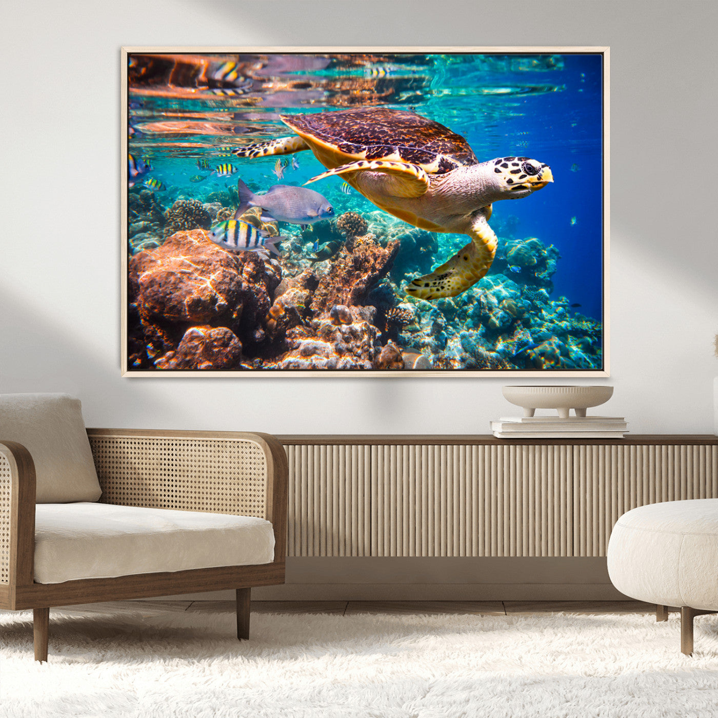MGV-FC-36X24 - Sea Turtle Wall Art Canvas Print – Vibrant Ocean Coral Reef Décor, Ready to Hang