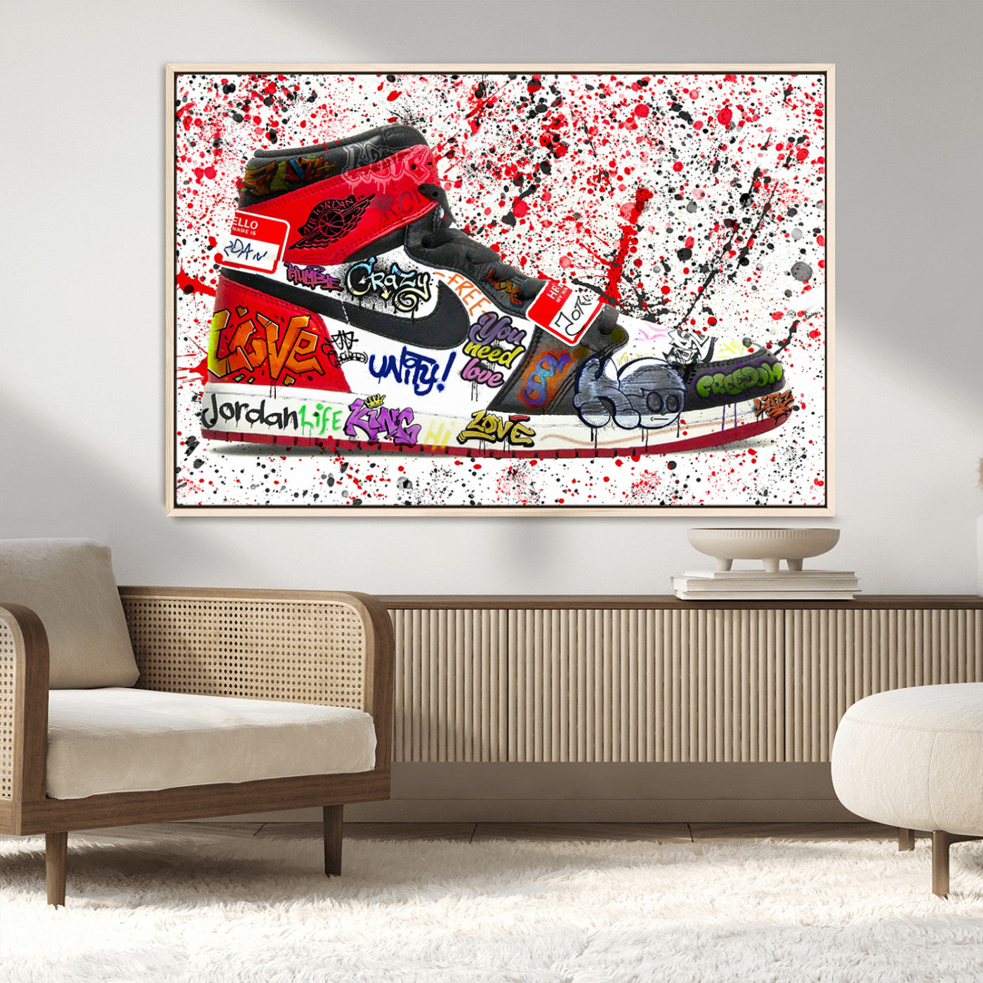 MGV-FC-36X24 - Jordan Shoes Graffiti Wall Art Canvas Print- Jordan Graffiti Canvas Wall Art - Framed Perfect for Sneaker heads and Urban Art Lovers