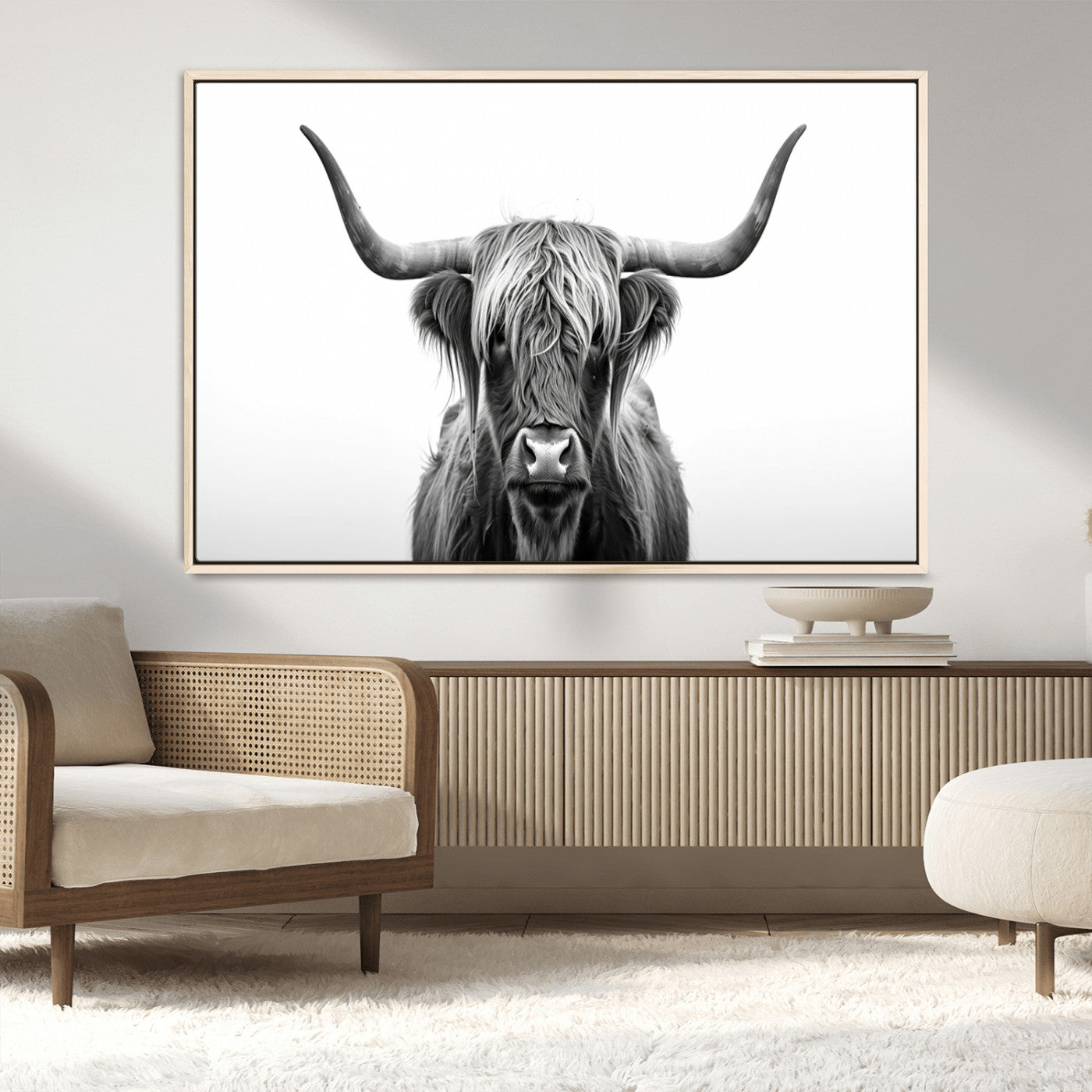MGV-FC-36X24 - Highland Wall Art Canvas Print – Minimalist Black and White Farmhouse Décor, Ready to Hang