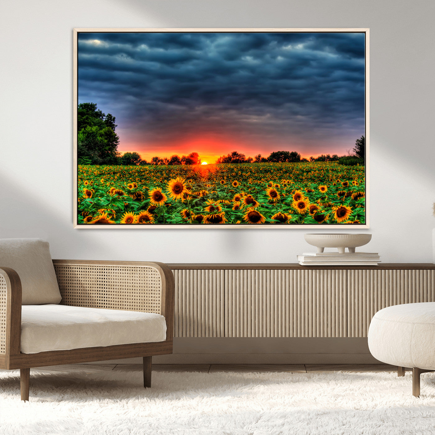 MGV-FC-36X24 - Golden Sunflower Field at Sunset – Breathtaking Sky and Vibrant Flowers, Ready to Hang Wall Art