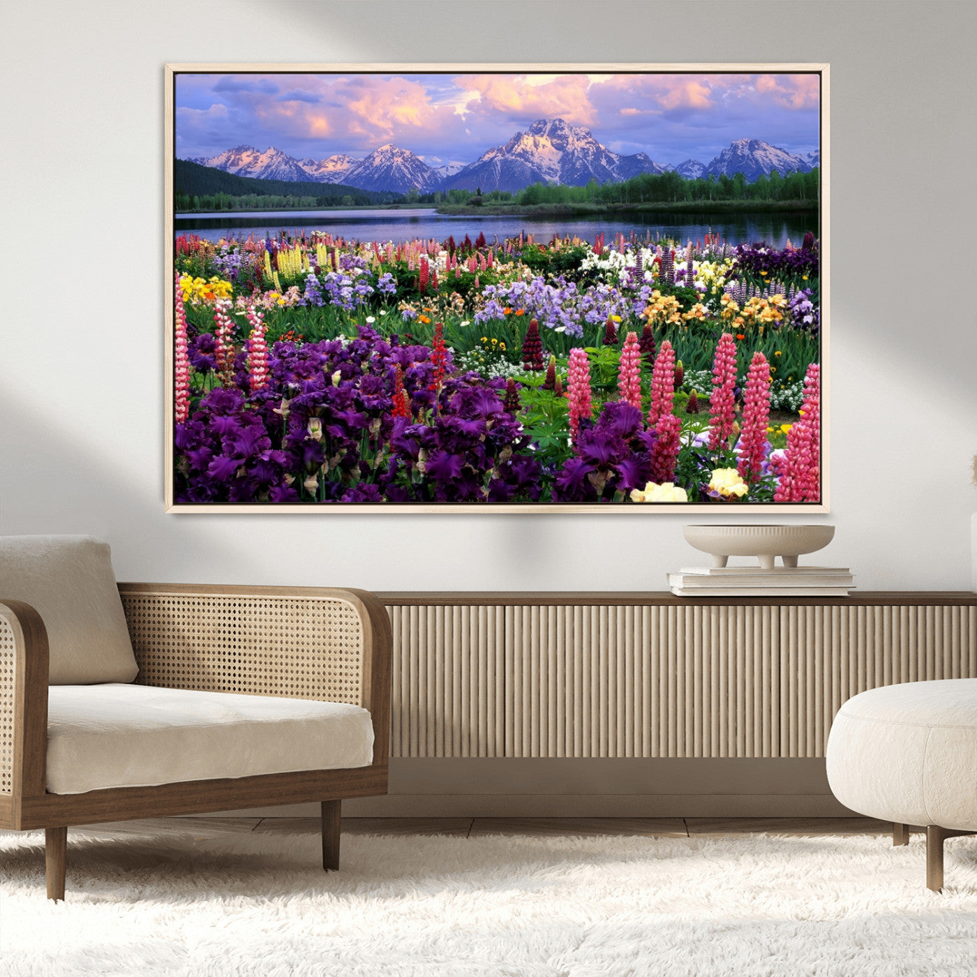 MGV-FC-36X24 - Vibrant Wildflower Garden and Mountain View Giclee Canvas Print | Floral Wall Art for Living Room