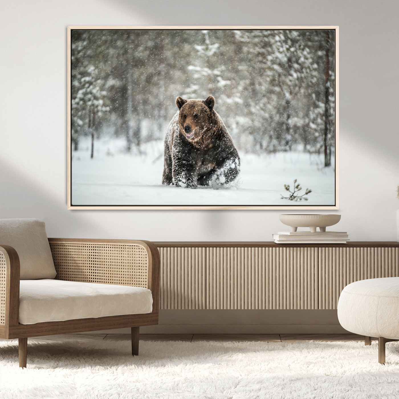 MGV-FC-36X24 - Wall Art Canvas Print – Grizzly Bear in Snowy Forest Powerful Presence Snowy Wilderness Wild Beauty